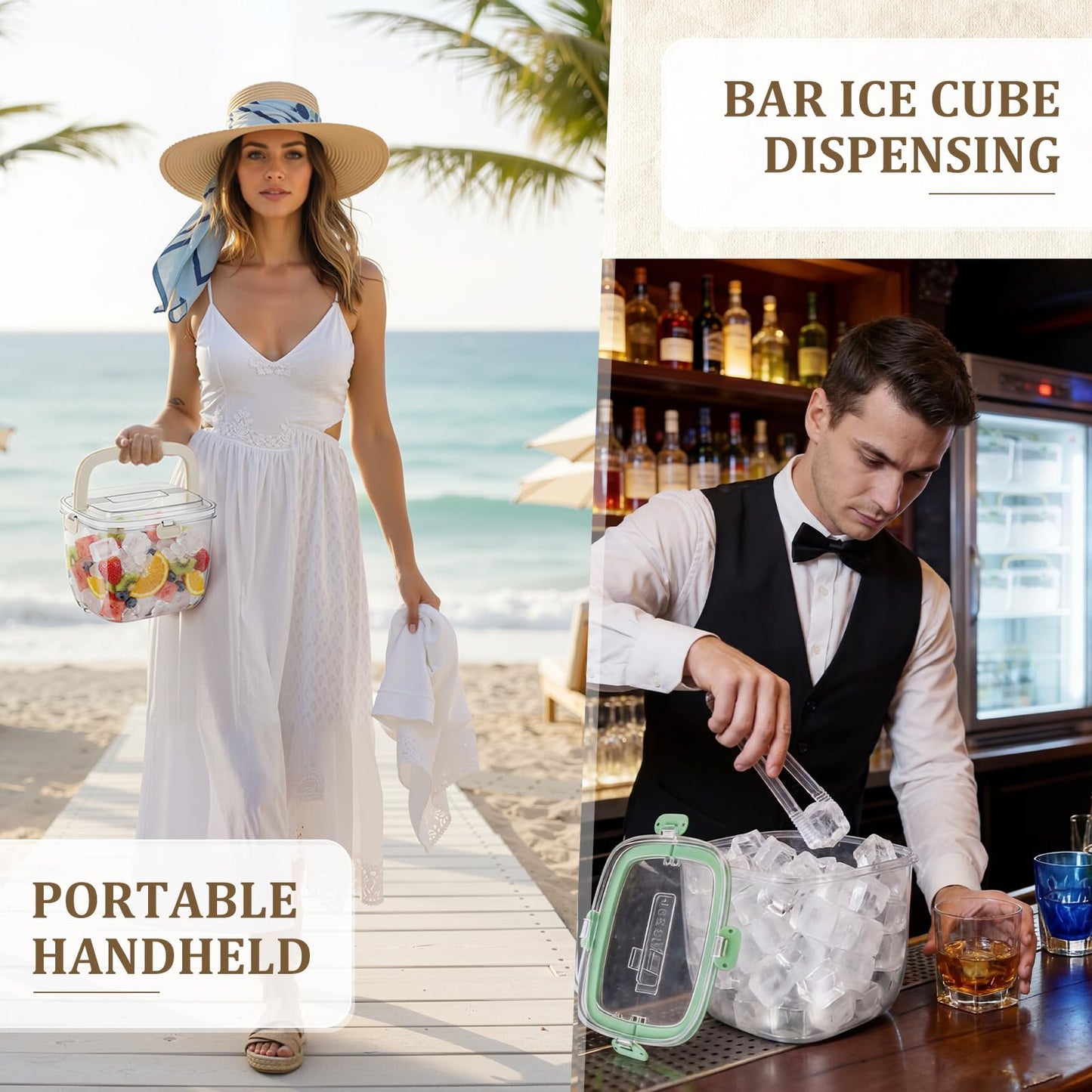 Acellegic 2 Pcs 5l Ice Storage Bin for Freezer with Lid for Clear Ices Bucket Refrigerator Containers for Beverage Beers Party Outdoor Camping Portable