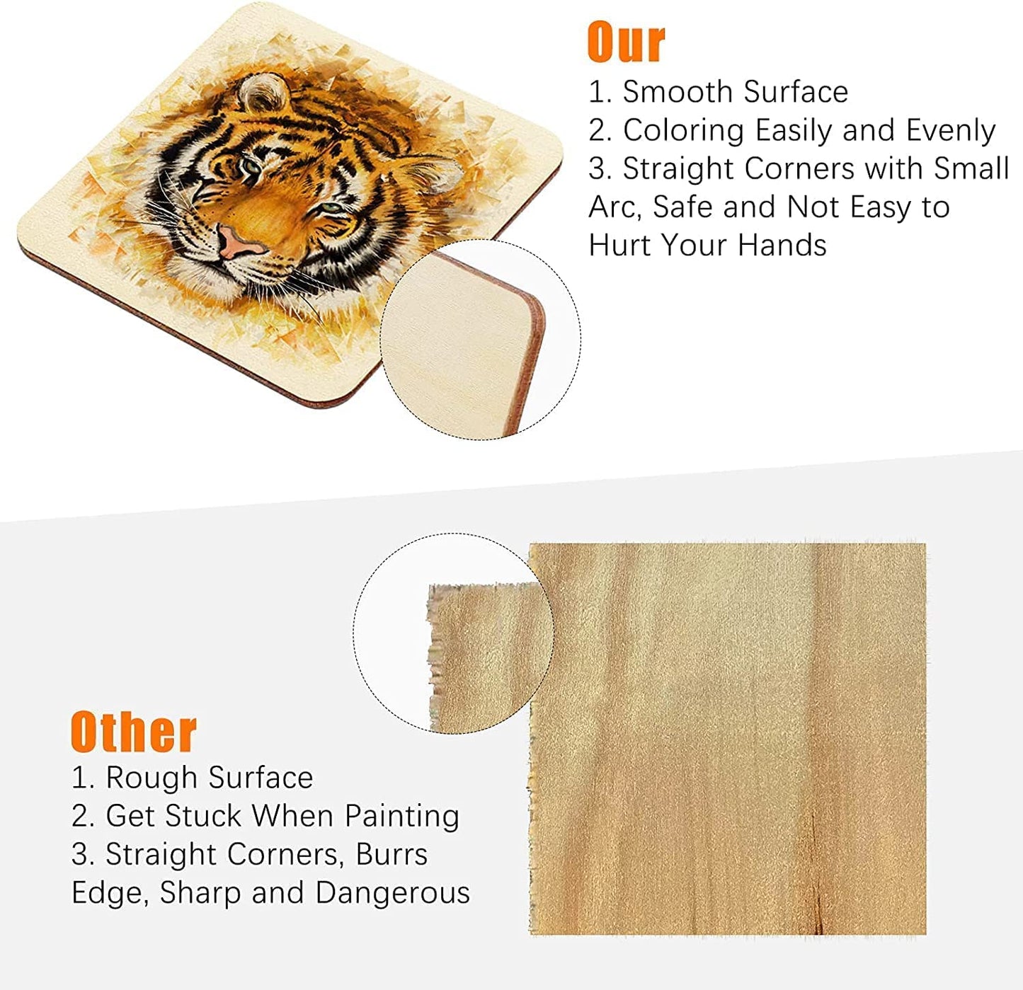 Meetory 42 Piece Unfinished Blank Wood Square,3 Different Size Wood Square Slices Cutouts for DIY Arts Craft Project, Pyrography Art, Painting Writing and Decoration(3 Sizes, 2", 3", 4")