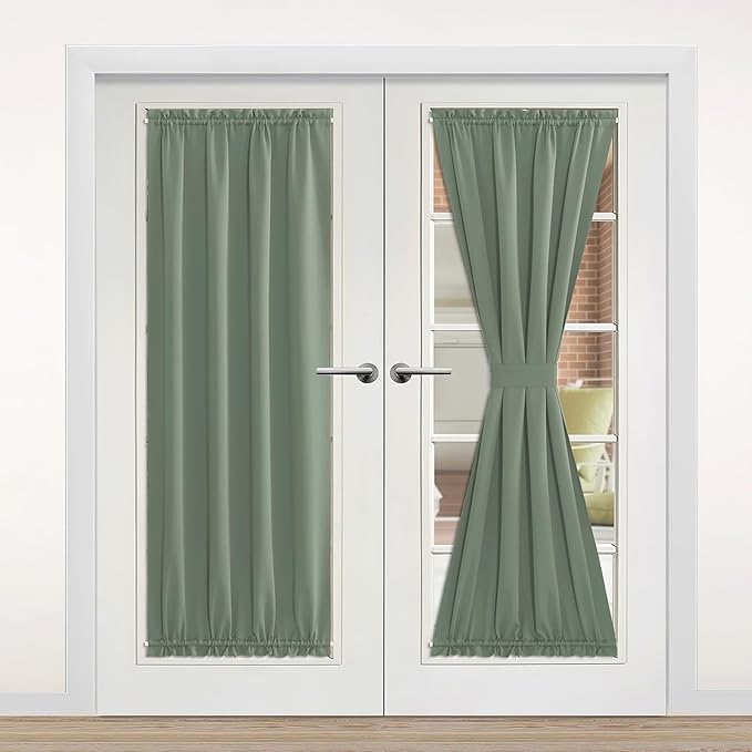 NICETOWN Doorway Curtains for Kitchen Window, Thermal Insulated Privacy Protection Blackout Christmas Door Curtains for French Door Window Shade with Tieback, 1 PC, 42" x 80", Greyish Green