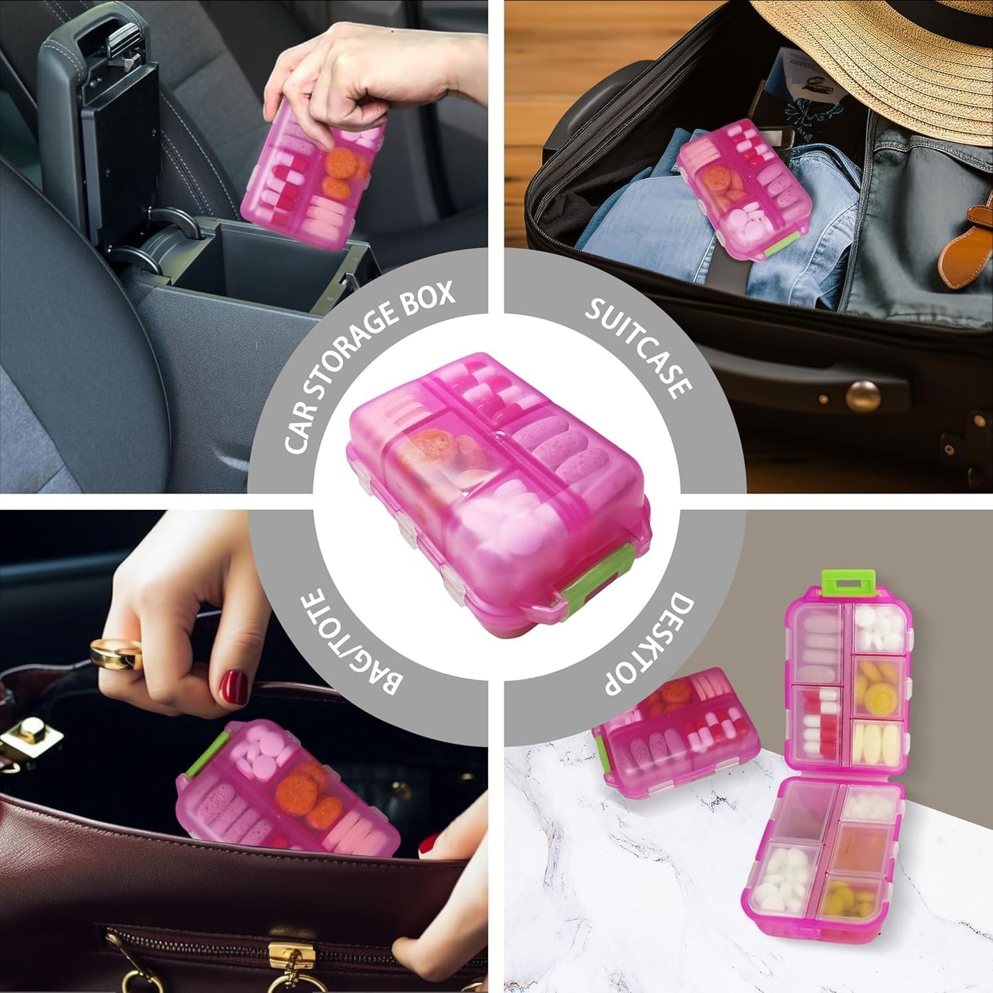 iouwei Large Pill Organizer with Medicine Labels, Travel Daily Pill Container, Mini Medication Organizer, 7-Day Pill Case, Set of 3 (Blue+Pink+Purple)