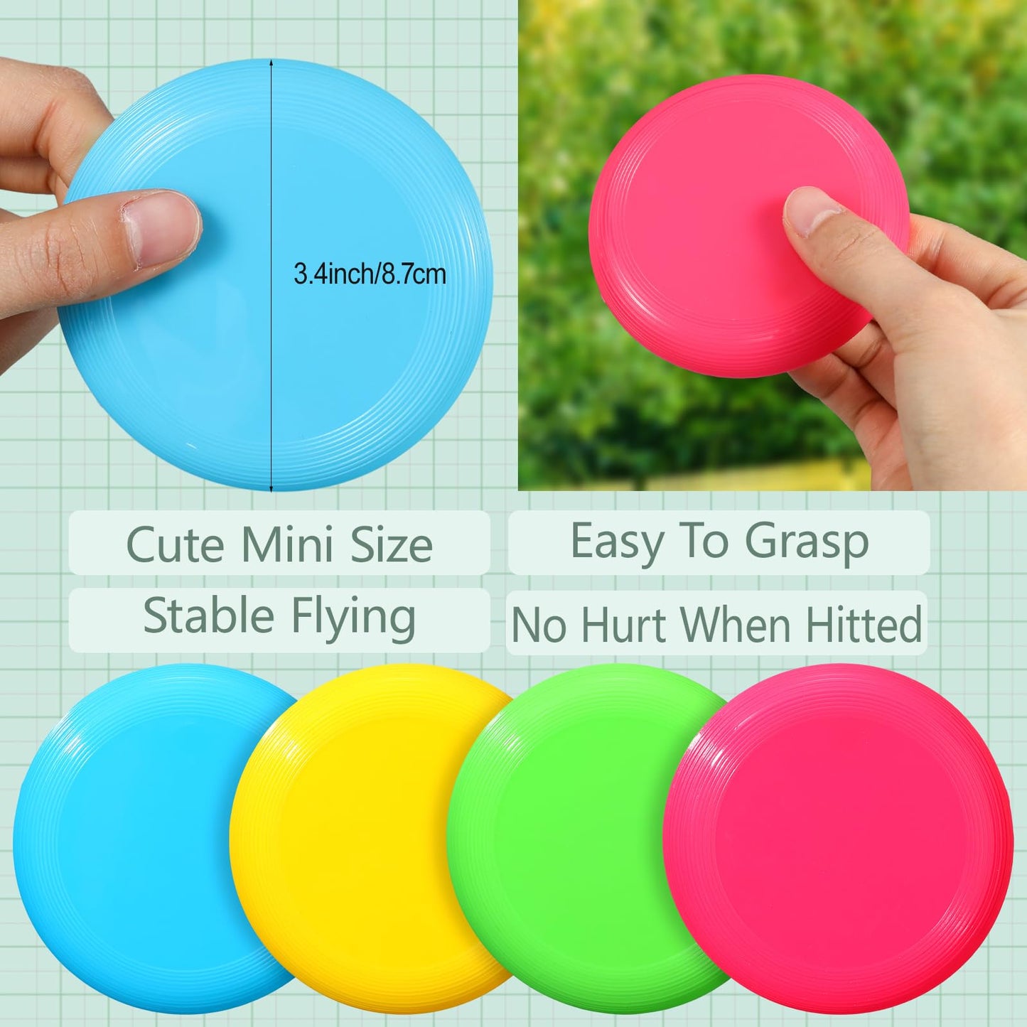 Hiboom 300 Pcs Kids Flying Discs 3.4 Inch Mini Flying Disks Bulk Flyer Toy for Outdoor Pets Dog Yard Lawn Games Party Kindergarten Teaching Favors, 4 Colors