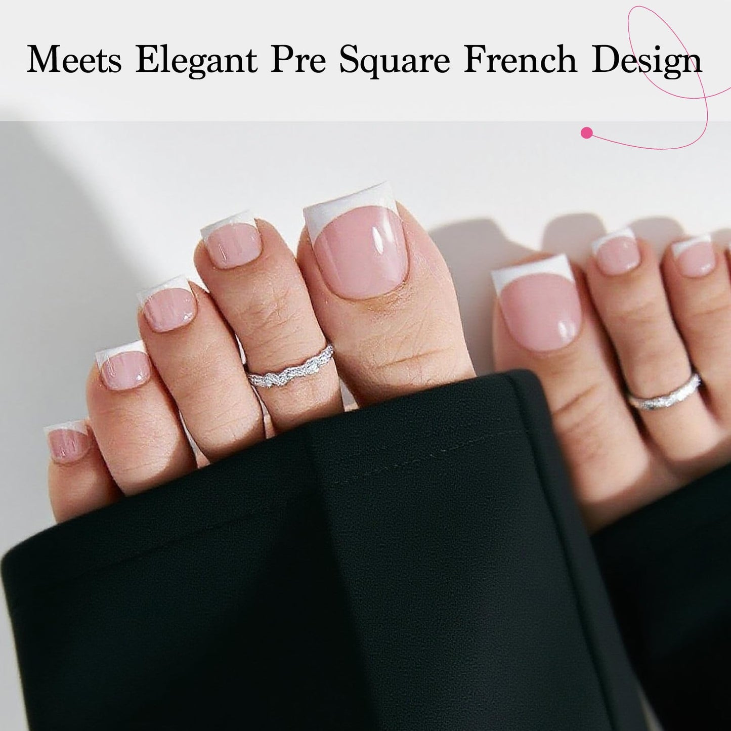 Press On Toenails for Women French Tips, Sharp Square Pre-applied Primer & Base Coat Toe Nail Press Ons Baby Pink Full Cover Fake Tips Extension 15 Sizes 270 Pcs