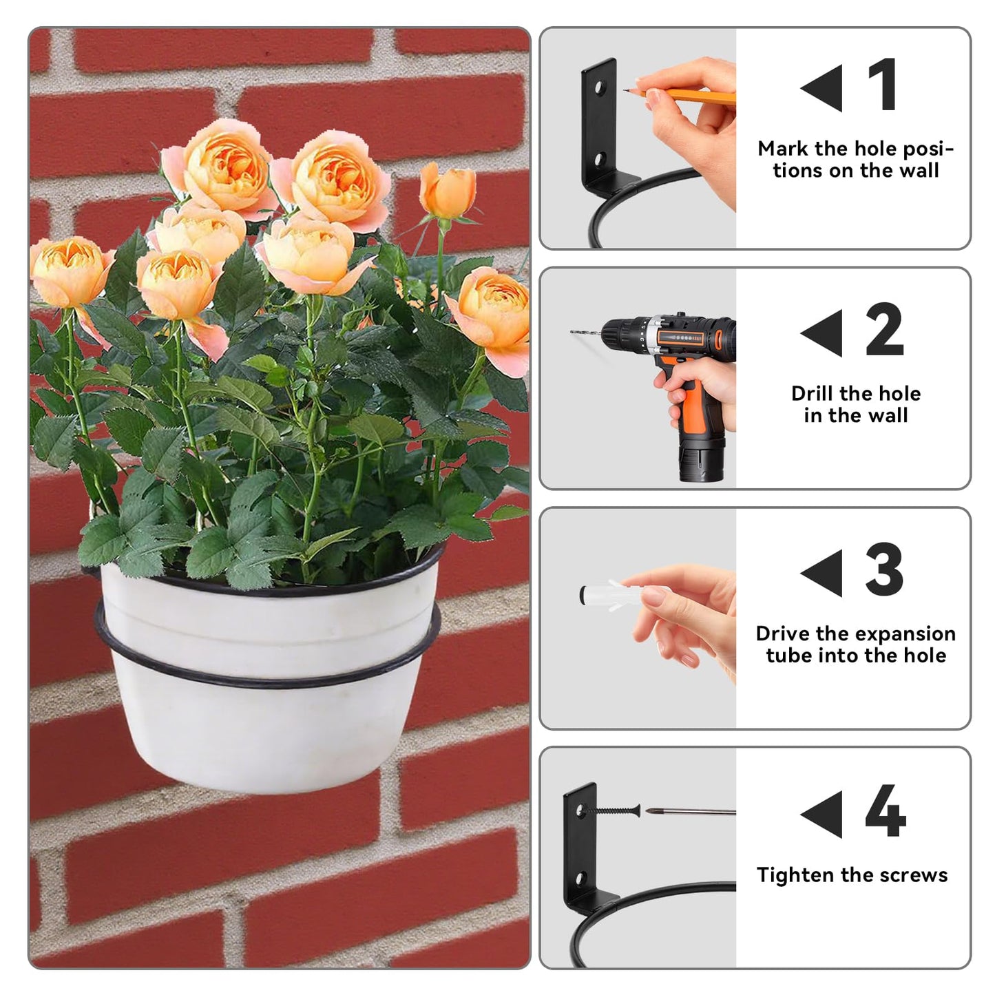 JAKOUE 6 Pack 8 inch Durable Metal Plant Holder, Wall Mounted Wall Planters Heavy Duty Hangers, Versatile Planter Hooks for Indoor/Outdoor Gardening Enthusiasts(Foldable)