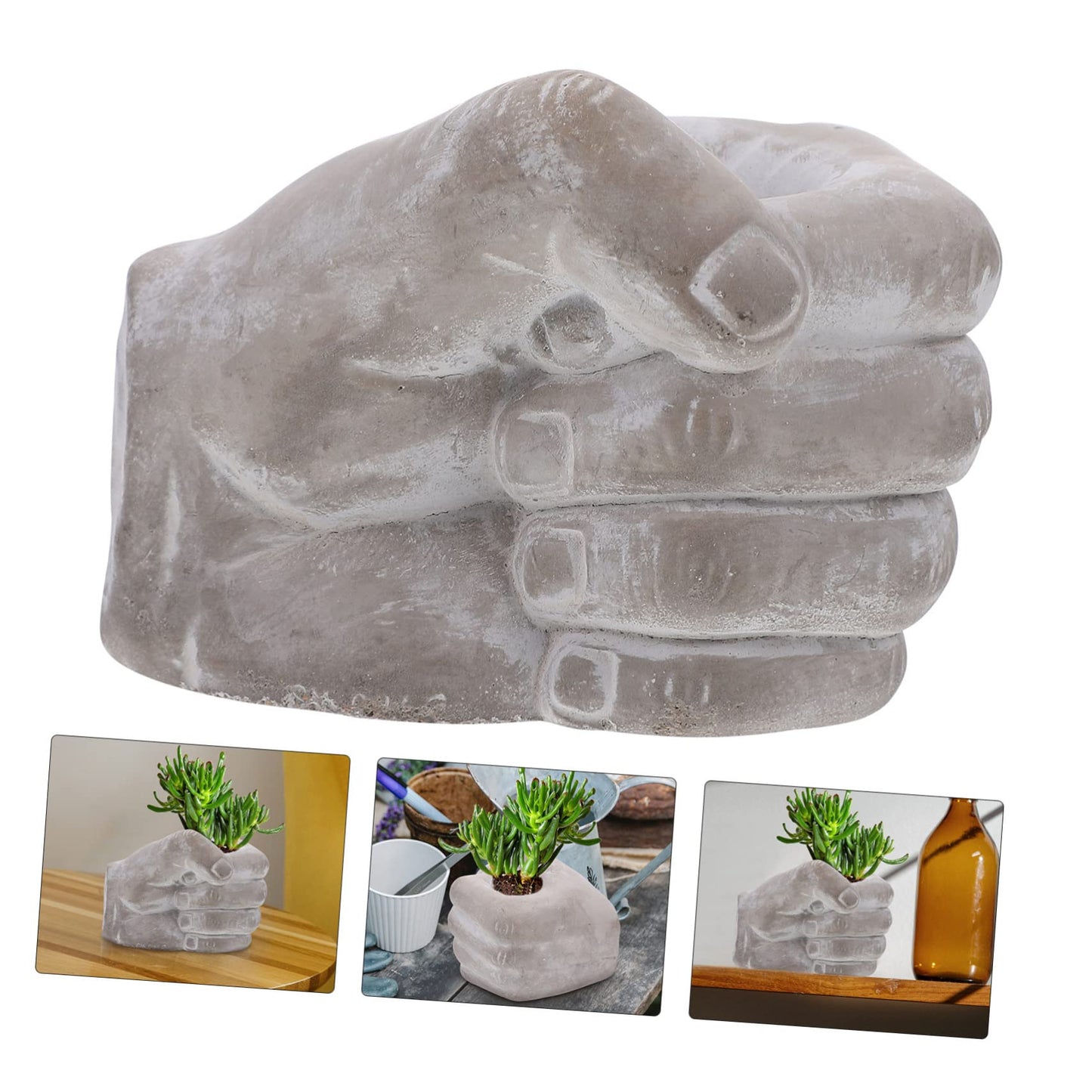 KONTONTY Fist Shape Cement Flower Pot Succulent Planter Indoor Outdoor Decorative Hand Shaped Plant Container for Home Balcony Patio