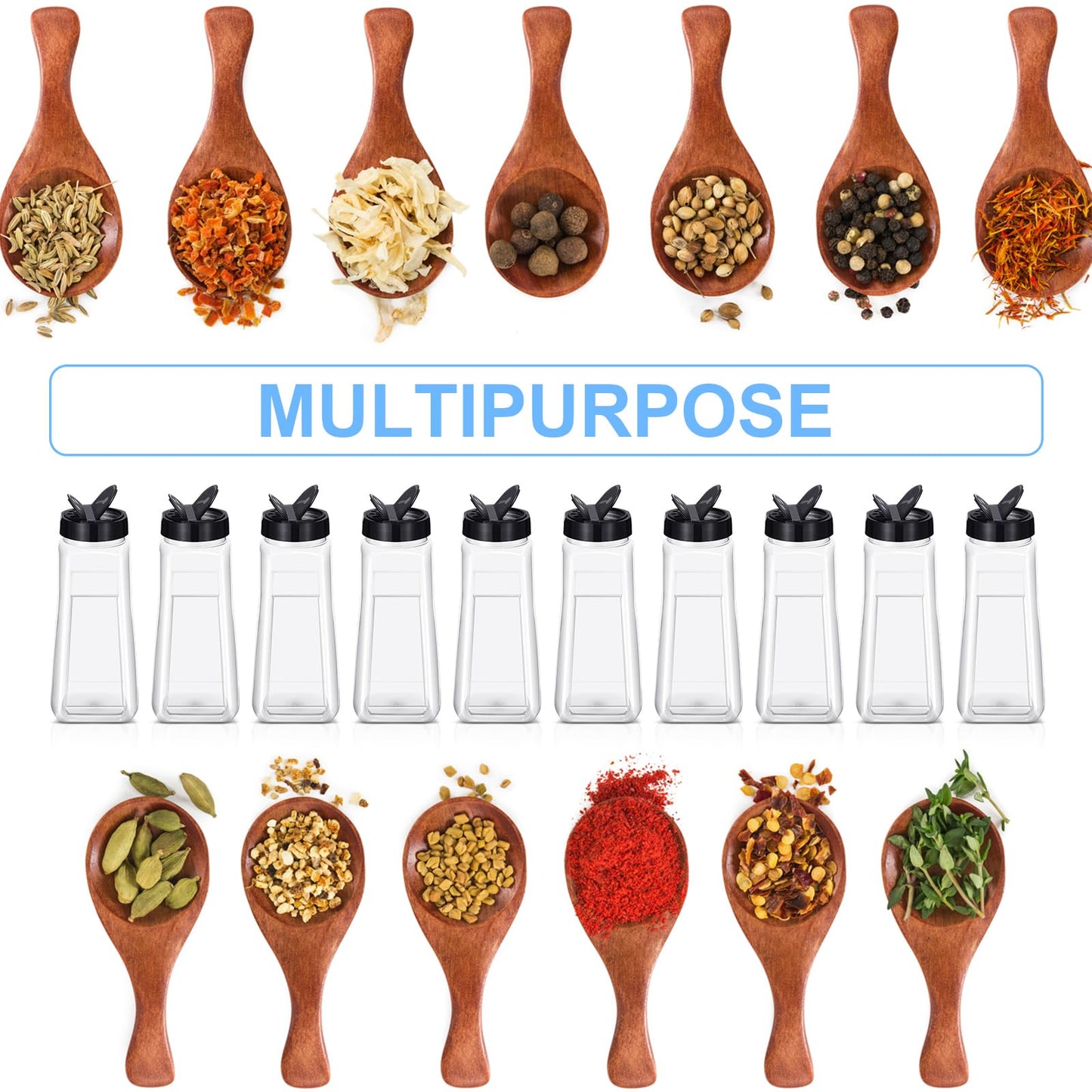 Zhehao 16 Pack 32 oz Plastic Spice Jars with Black Cap Plastic Bottle Containers with Shaker Lids Large Reusable Seasoning Shaker Empty Powder Storage Container for Storing Salt Herbs Cabinet Kitchen