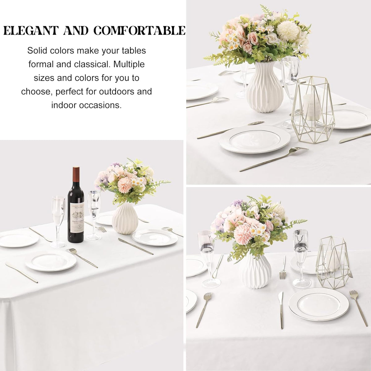 4 Pack Rectangle Tablecloth for 6 Foot Tables Washable Polyester Table Cover for Wedding Dining Table Parties Banquet（70x120 White）