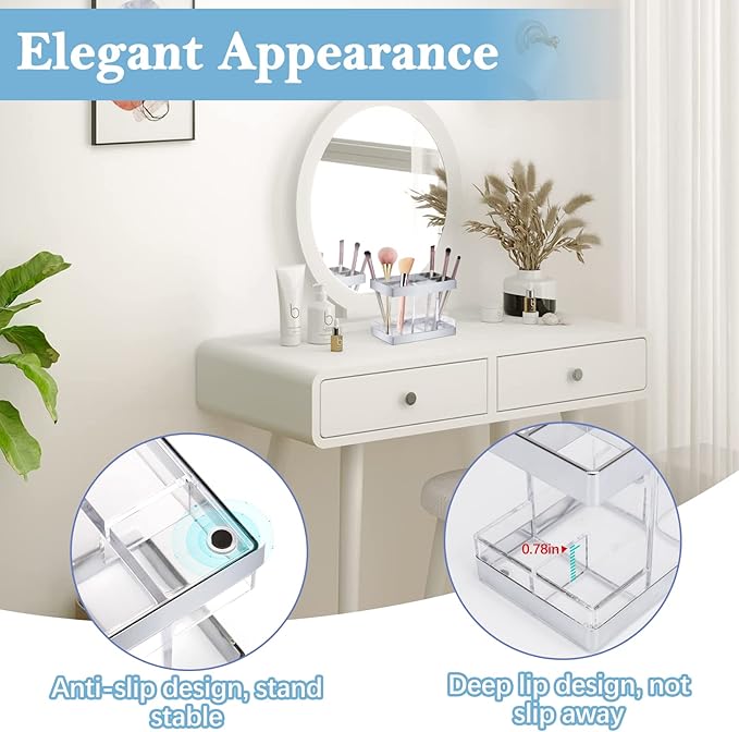 Chintu Toothbrush Holders for Bathrooms - Electric Tooth Brushing Holder Rustic Farmhouse Toothbrush Organizer for Bathroom Counter 5 Slots Toothbrush and Toothpaste Holder for Family Kid Clear/Silver
