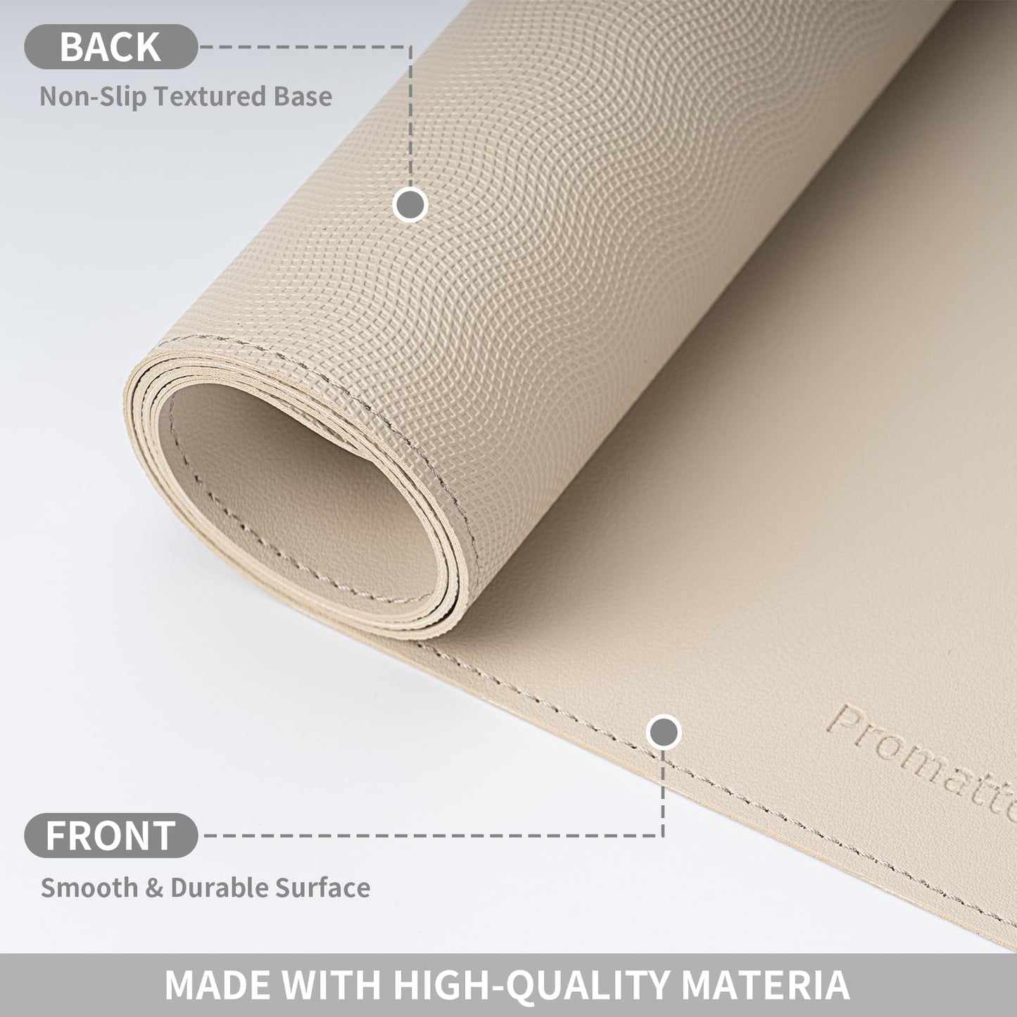 PROMATTOO Oversized Non-Slip Desk Pad Protector with Premium Gift Box – Vegan Leather Waterproof Laptop Mat for Keyboard & Mouse, Grips Desk Firmly – Large Office Pad– Warm Beige