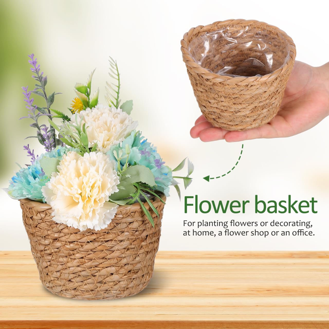 Alipis Wicker Planter: 5.1" Seagrass Plant Basket Indoor - Hand-Woven Planter Basket with Liner for Houseplants, Succulents & Boho Farmhouse Decor 2-Pack