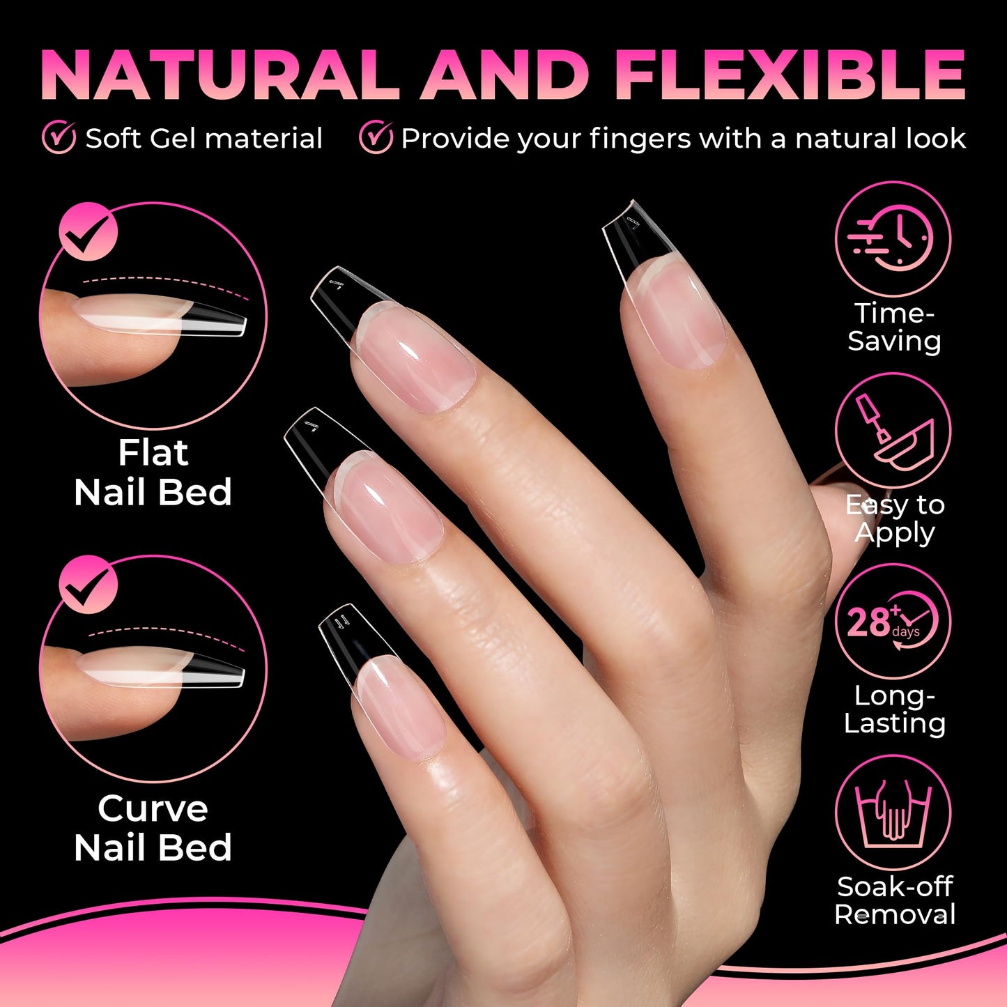 UNA GELLA Coffin Nails Tips: 360Pcs Soft Gel Nail Tips Coffin Medium Pre-Etched Half Matte Full Cover Coffin Press on Nails Clear Acrylic False Nails for Nail Extensions Home DIY Salon 15 Sizes