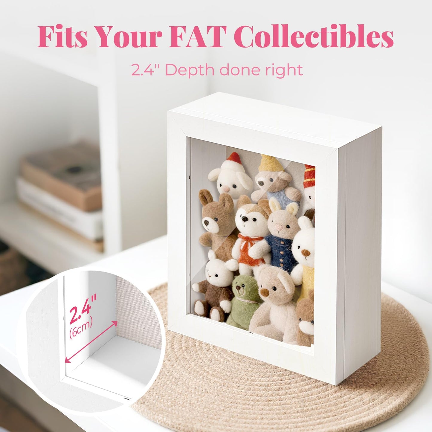 HOUSE DAY Shadow Box Frame 8x10, Front Open Magnetic Shadow Boxes Display Cases with Linen Back, Pins, for Photos or 3D Itmes Under 6x8, Tabletop or Wall Mount Display Case for Memorabilia, White