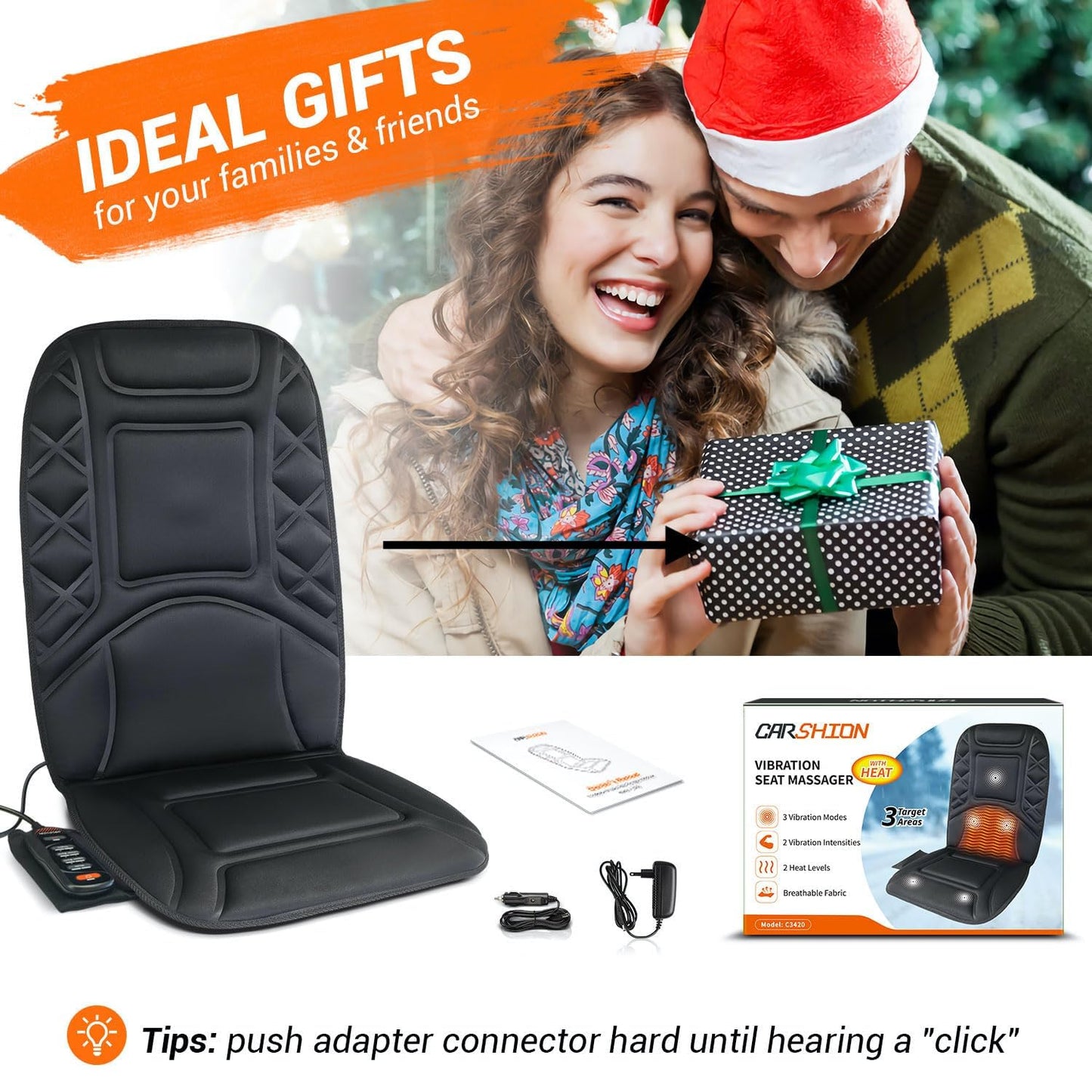 CARSHION Back Massager with Heat,Heated Seat Cover Cushion with 5 Vibrating Massage Nodes Chair Pad for Pain Relief Home Office Use