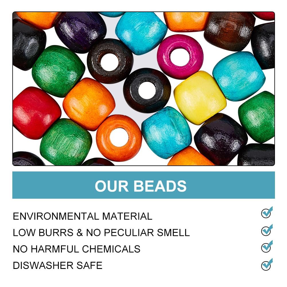 PH PandaHall Painted Round Wooden Beads, 200pcs 10 Colors Wood Barrel Beads16.5mm Colorful Loose Beads with 6mm Large Hole for Bracelet Necklace Macrame