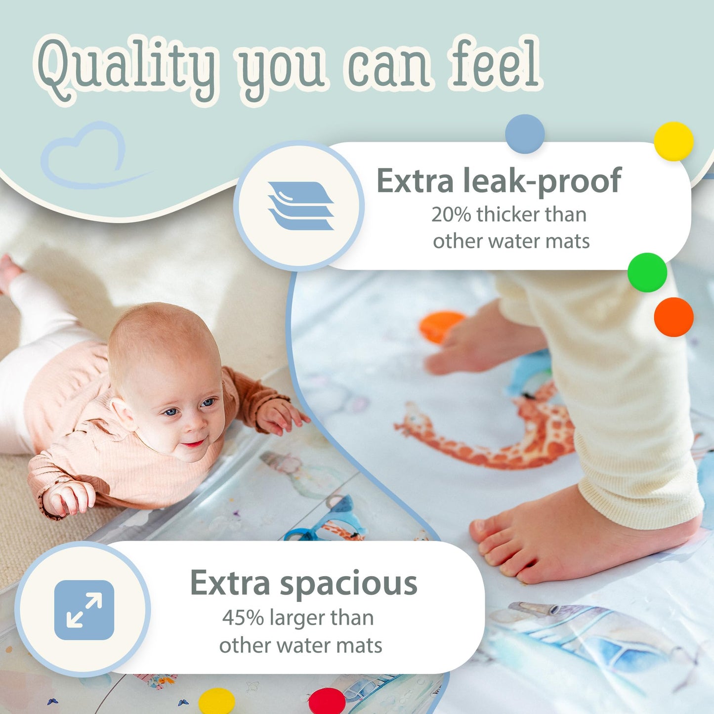 Premium Water Play Mat XXL – Award-Winning Inflatable Tummy Time Water Mat – Sensory & Motor Development Designed by Professional Educators – Certified 100% Baby-Safe Materials