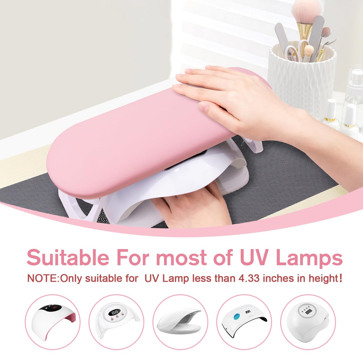 Subay Nail Arm Rest, Foldable PU Leather Manicure Hand Rest for Acrylic Nails Cushion Hand Holder, Nail Arm Rest Pillow Nail Art Tool for Nails Tech Manicure Pedicure Salon Home Use - Pink