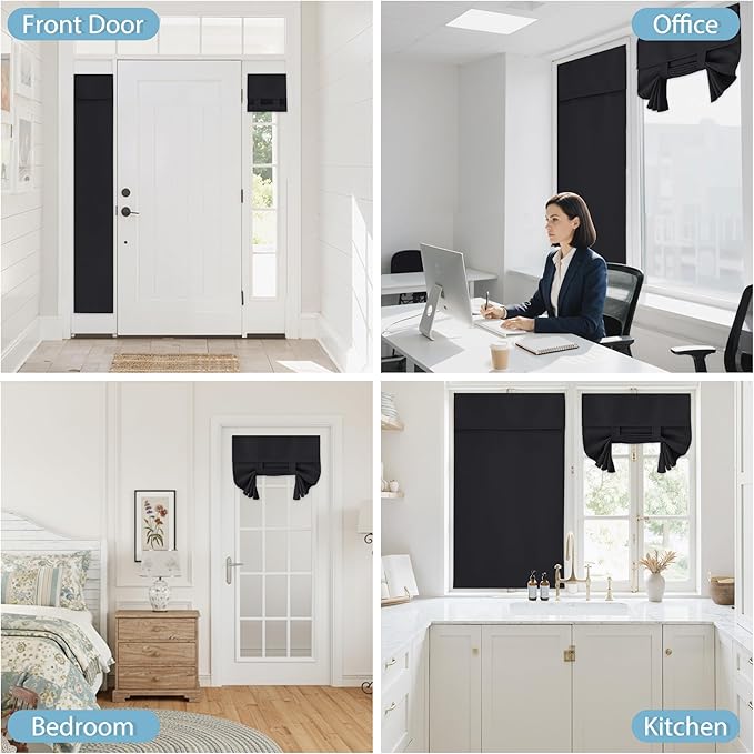 RYB HOME Blackout French Door Curtains, Room Darkening Shades Large Window Curtains and Drapes Thermal Insulated Tricia Door Blinds for Patio Doorway, W26 x L80 inch, 1 Panel, Black
