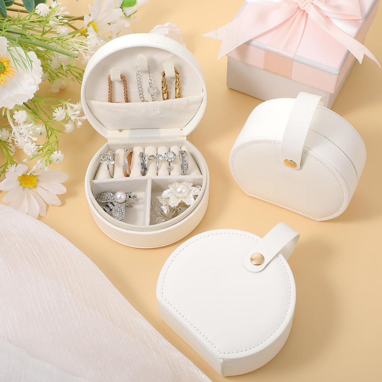 Kifmurase 6Pcs Travel Jewelry Case, Mini Leather Bridesmaid Jewelry Gift Box, Bulk Small Earring Storage Organizer, Elegant Half-Moon Design Box, Personalized Gifts for Women