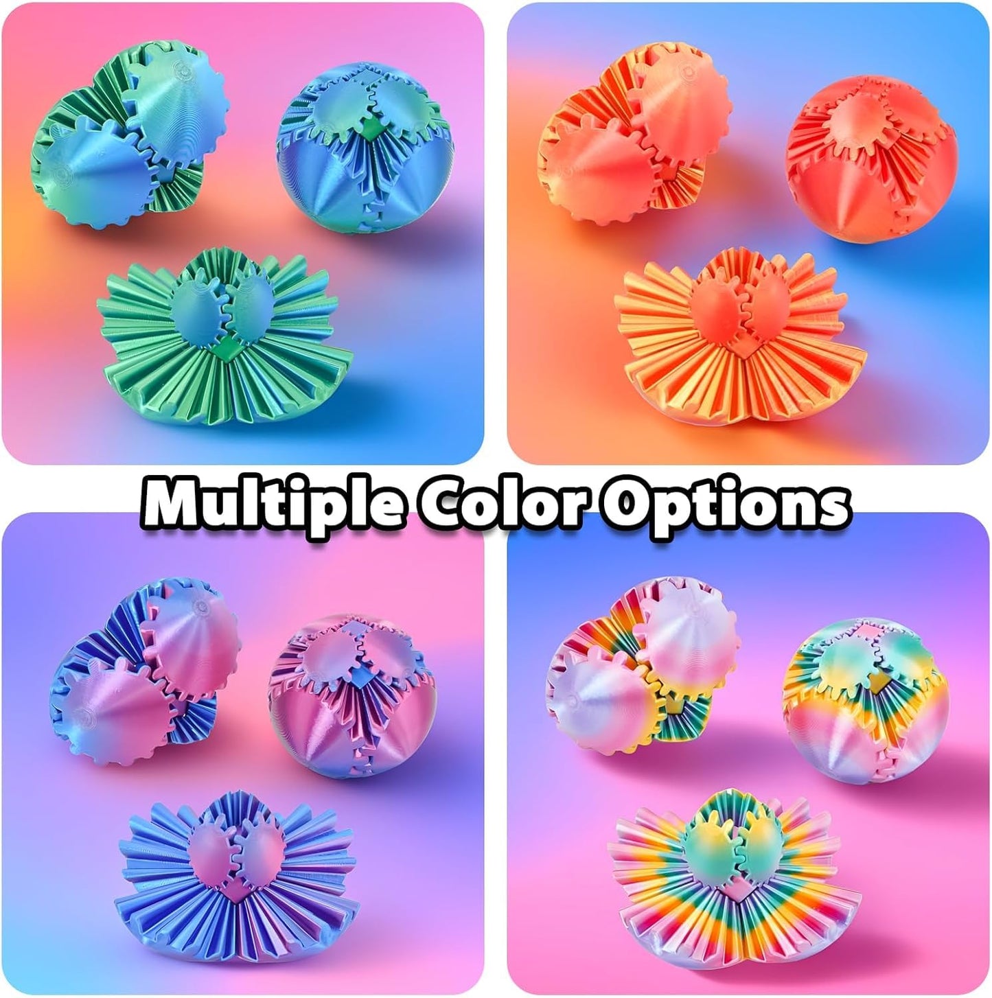 4 Pack Gear Ball Fidget Toys,3D Printed Stress Relief GearSphere Spin Cube for Adults & Kids, Anxiety Relieving Desk Toy Gifts (Multicolor SetA-4PCS)