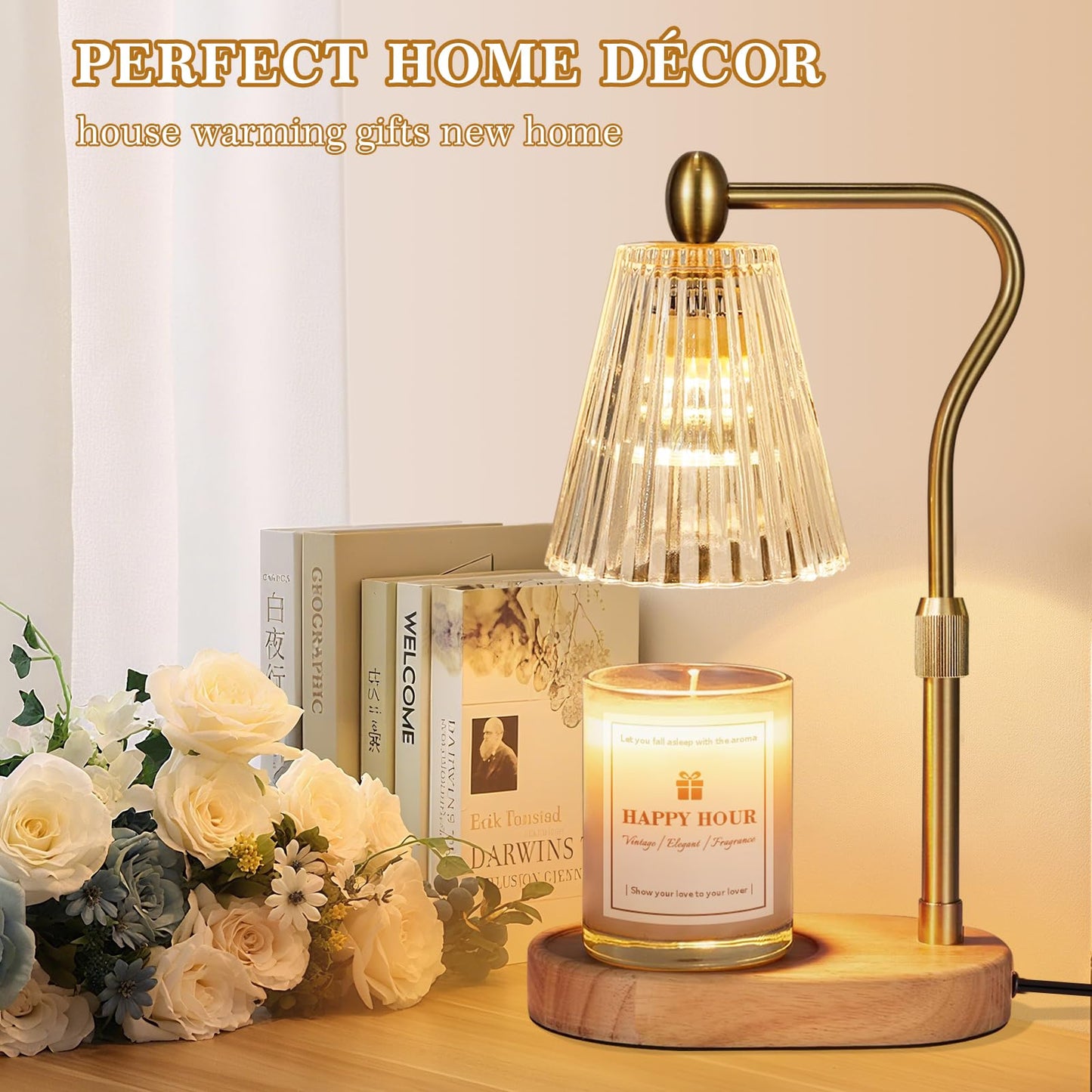 Imenlox Candle Warmer Lamp, with Timer and Dimmer, Adjustable Height, Mother' s Day Gifts for Mom, Birthday Gifts for Women, House Warming Gifts Room Decor, Wax Warmer for Jar Candles(Amber)