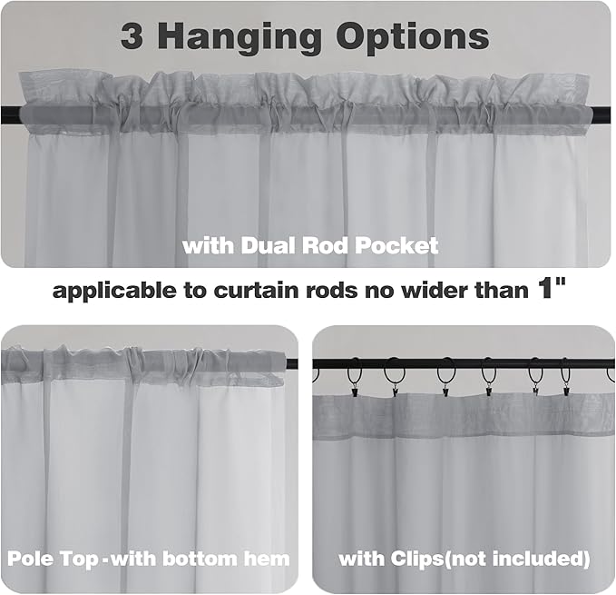Chyhomenyc Light Grey Sheer Curtains 54 Inch Long 2 Panels, Light Filtering Rod Pocket Voile Short Curtains Drapes for Living Room Bedroom Small Windows, 42Wx54L Inches