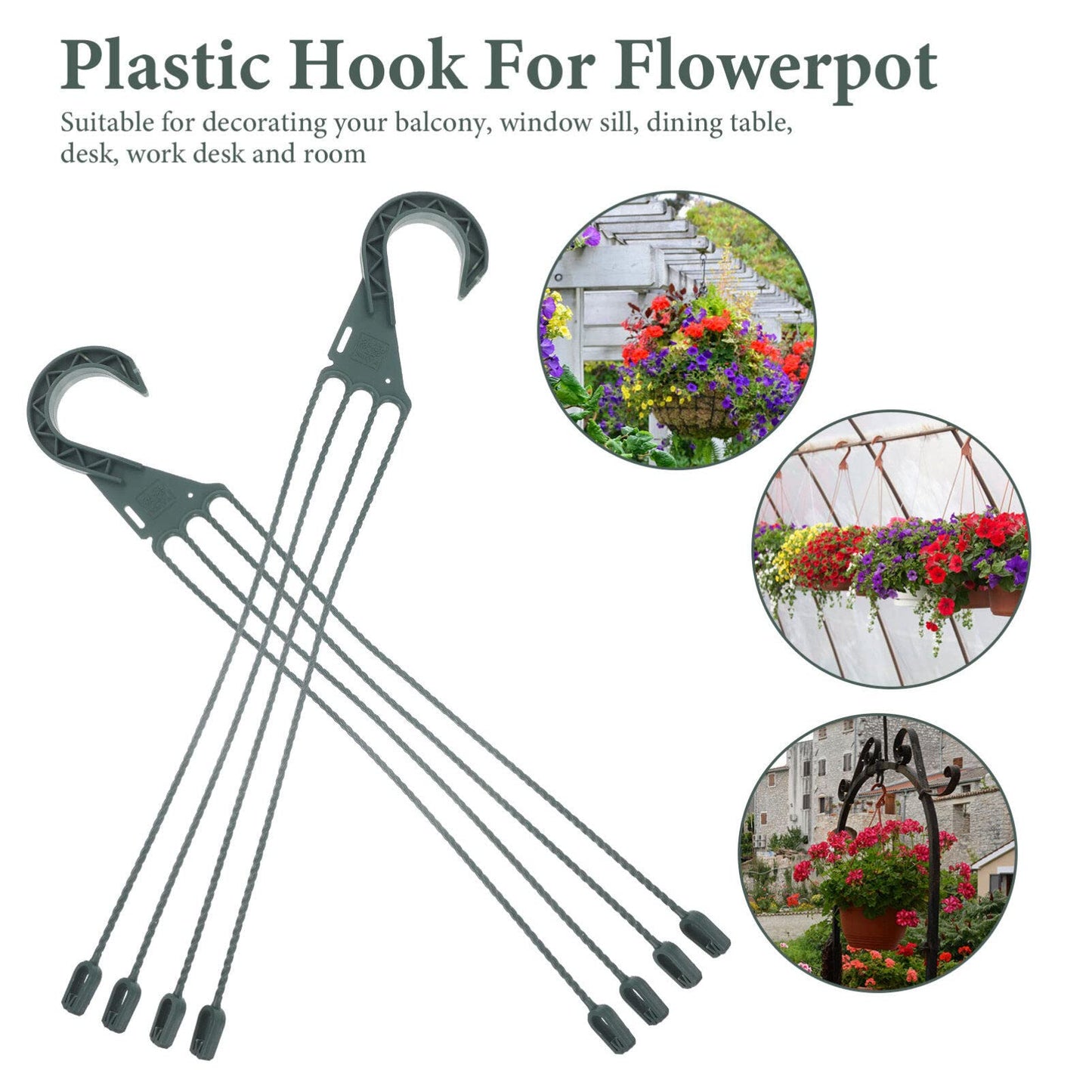 Yardwe 5Pcs Plastic Hanging Basket Hooks for Plants, 4-Prong Detachable Pot Hangers for Balcony, Porch, Garden, Indoor and Outdoor Use
