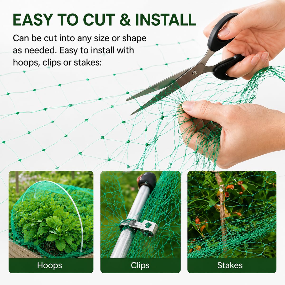 Bird Netting for Garden Protect Vegetable Plants and Fruit Trees, Garden Net Doesn't Tangle and Reusable Fencing Protect Fruit Vegetables from Birds,Deer,Squirrels and Other Animals (13x40ft)