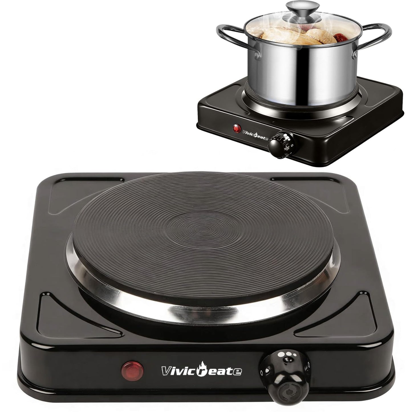 Vivicreate Electric Hot Plate, Portable Countertop Electric Cooktop, Adjustable Temperature Control, 110V Extra Burner for Apartment, Dorm, RV, Small Kitchen (Single Cast Iron Burner)