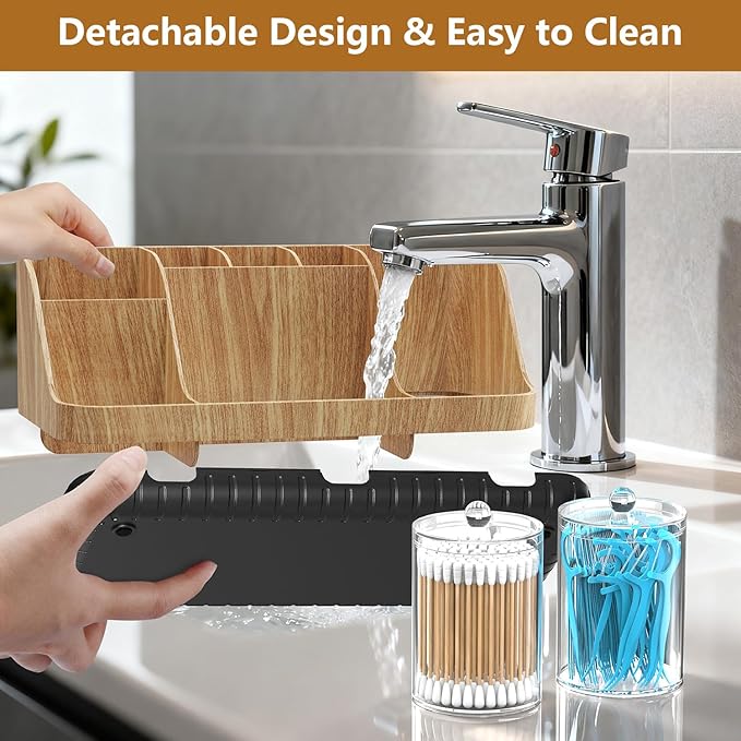 Bathroom Toothbrush Holder Set with 2 Pack Qtip Holder Dispenser - 7 Slots Kids Bathroom Accessory Sets with Drainage, Q Tip Holder for Bathroom Sink Counter Accessories Set
