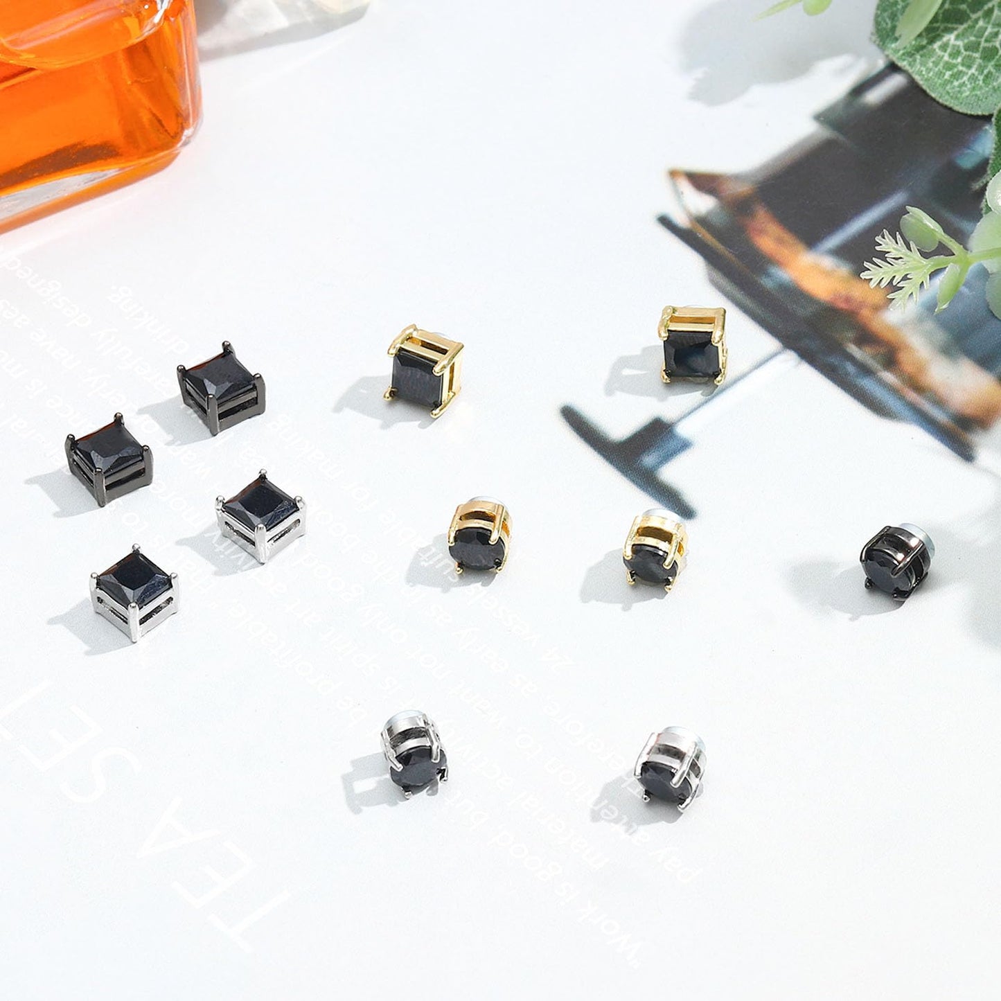 NEWITIN 6 Pairs Stainless Steel Magnetic Stud Earrings for Men Clip on Earring Magnetic Earring Unisex Non Piercing CZ Magnet Studs Diamond Earrings for Women Men