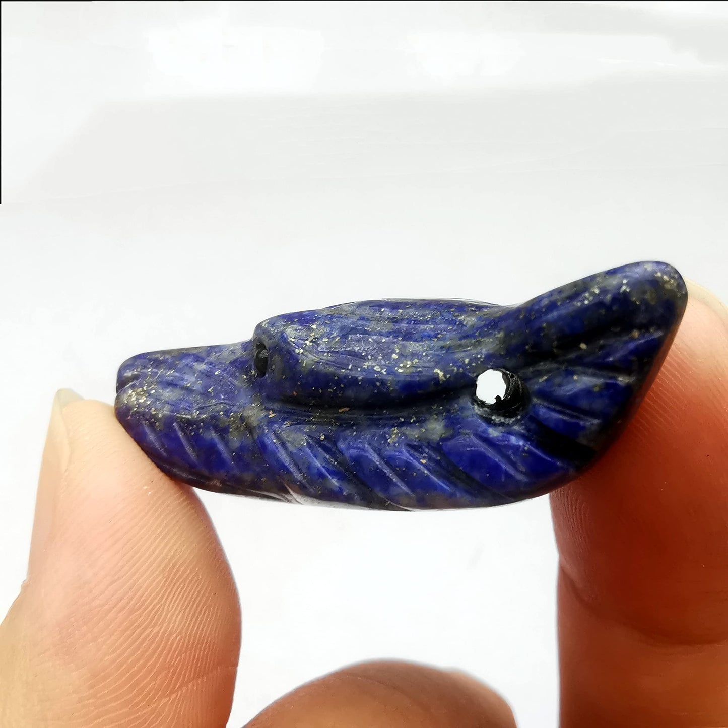 Bacatgem Natural Lapis Lazuli 1.37 inchs Wolf Head Pocket Crystals and Healing Stone Figurine,Haped DIY-Jewelry Pendant