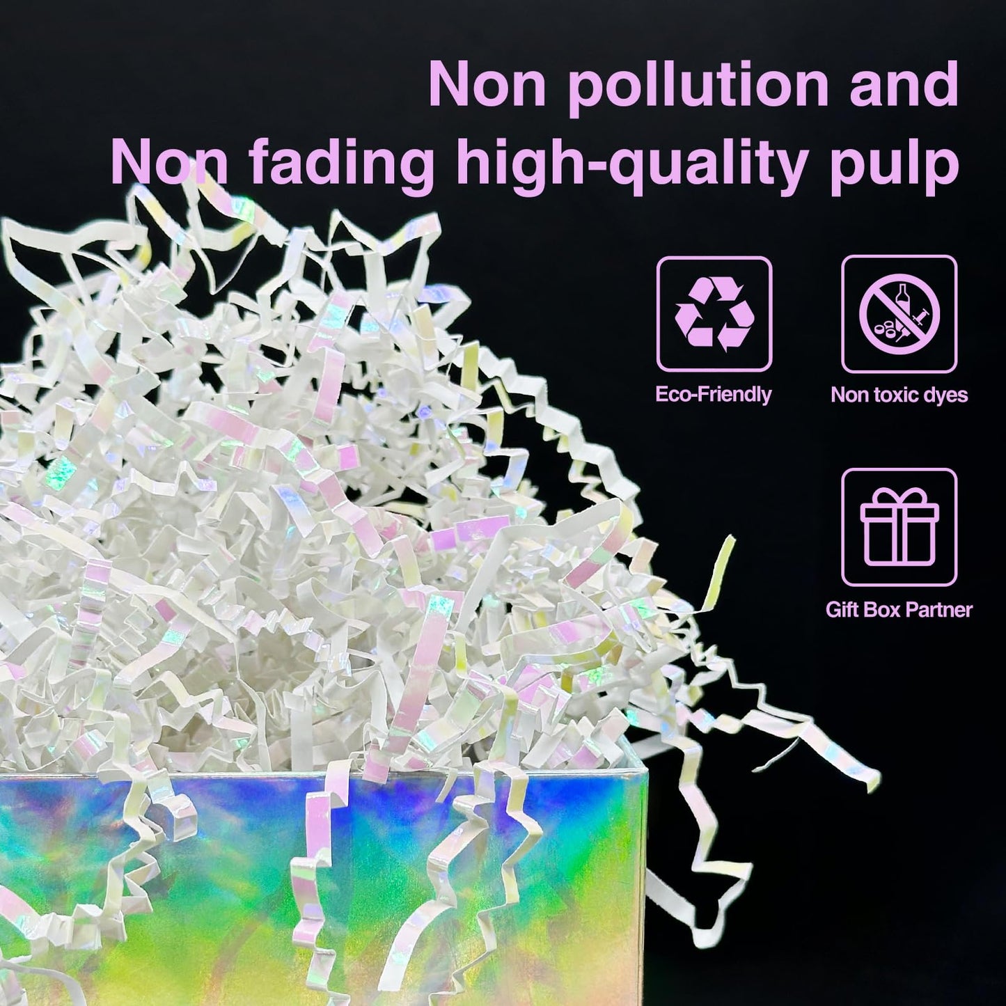 Corlcol 1LB Iridescent Crinkle Cut Paper Shred Filler for Gift Box Bag and Basket On Holidays(Diamond White)