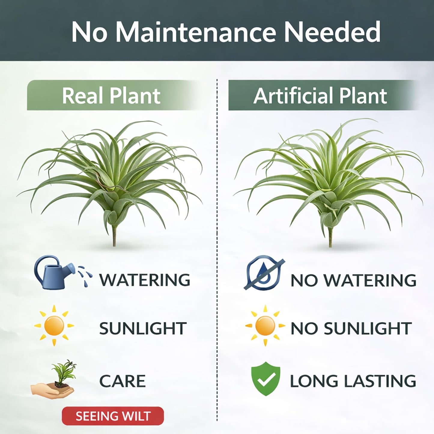2 Pack Artificial Air Plants, Realistic Looking Faux Tillandsia Succulents Plants for Home Decor, Indoor Outdoor Garden, Terrarium, Office Desk, Wedding Displays (Green)