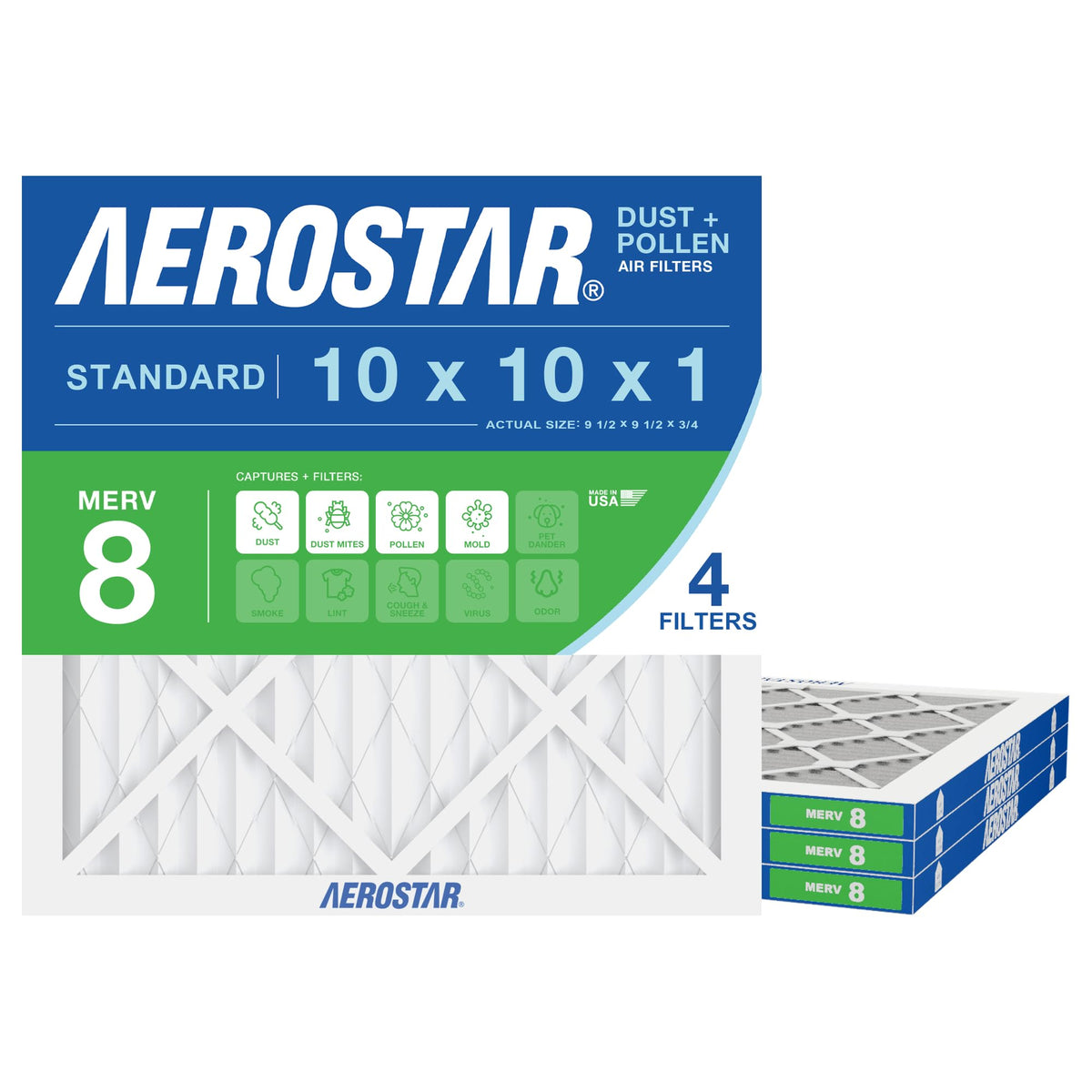 Air Filter 10x10x1 MERV 8 AC Filter (4 Count)
