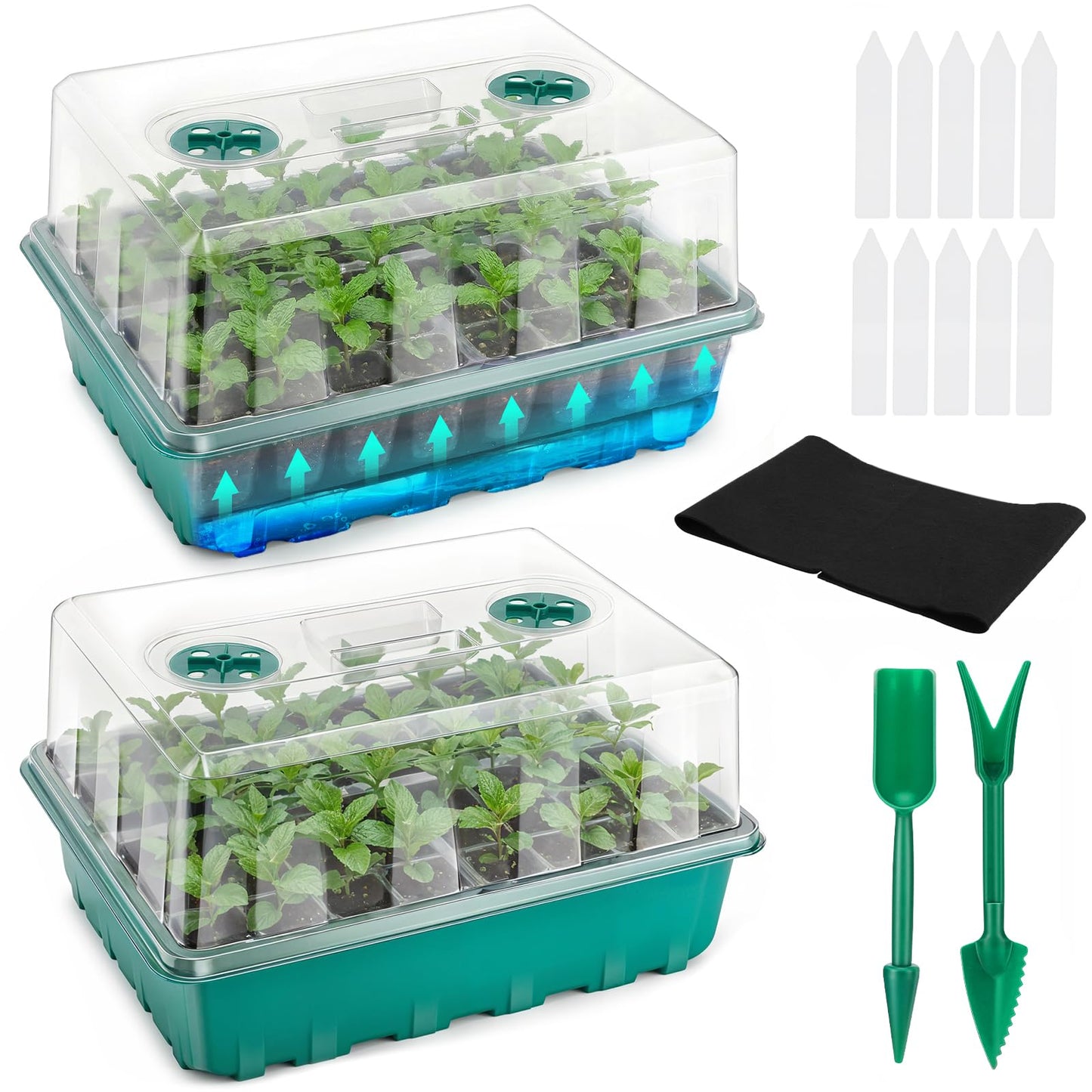 Hanaoyo Self-Watering Seed Starter Tray 2 Packs, 96 Cells Seed Starter Kit with Humidity Vented Domes and High Lid, Germination Kit for Indoor Greenhouse Seed Starter