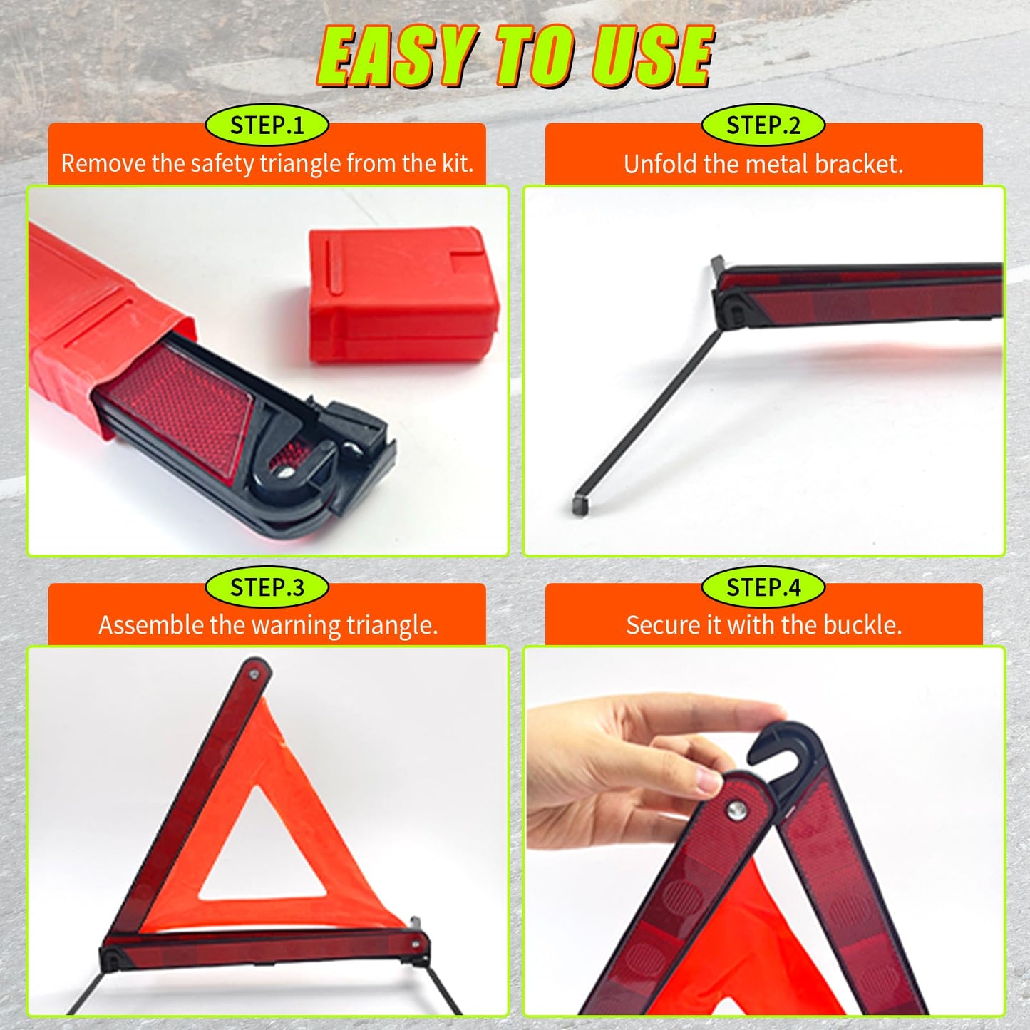 FLKQC Warning Triangles Safety Triangle Emergency Kit, 5 Pack Foldable Reflective Triangles with Base, Roadside Triangle Kit with Case for Vehicles