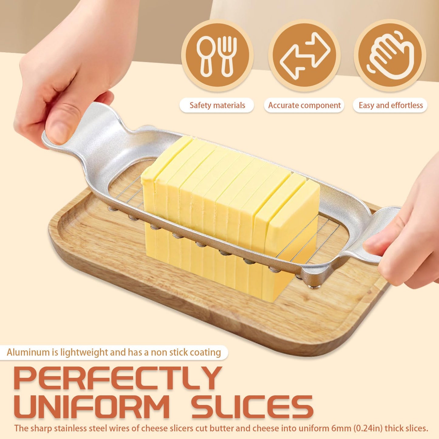 Diakey 2 Pack Butter & Cheese Slicer Cutter, 17 Wires Butter Cutter with Stainless Steel Spreader Knife, Ergonomic Handle Portable Grip for Block Cheese, Soft Fruit, Egg
