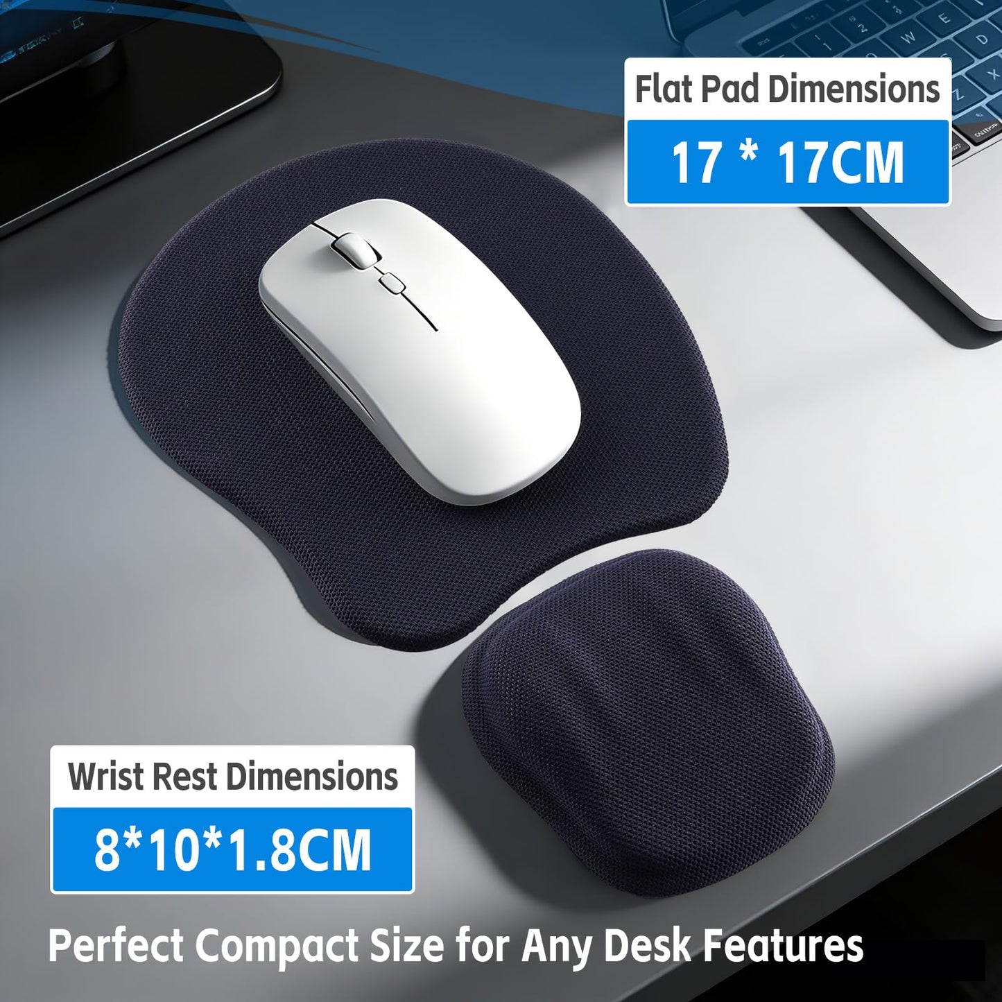Ergonomic Mouse Pad with Wrist Support, Memory Foam Wrist Rest & Mouse Pad Set, Relieves Wrist Pressure for Comfortable Office & Gaming Use (Ink Blue)