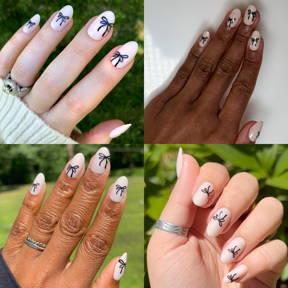 Olive & June Classic Super Stick Mani Press On Nails | No Glue Needed | 32 Tab Nails 16 Sizes | Non-Toxic Tabs Easy On-Off Non-Damaging Realist Look | 7-Day Wear | Short, Round| Dainty Bows