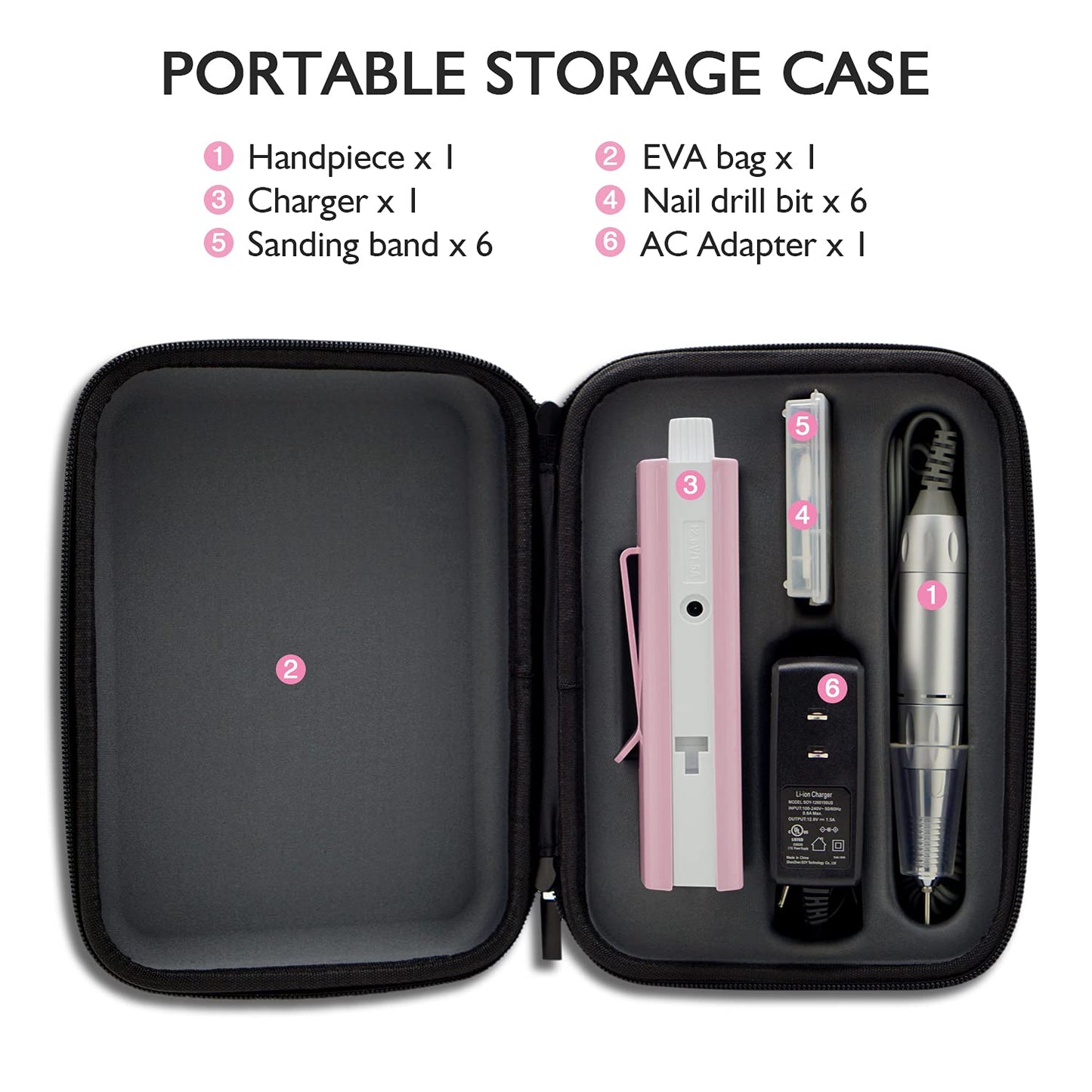 Cordless Nail Drill, AZ GOGO 30000RPM Rechargeable Portable Electric Nail Drill Machine for Gel Acrylic Nails - Efile Manicure/Pedicure Kit with EVA Bag (Pink)