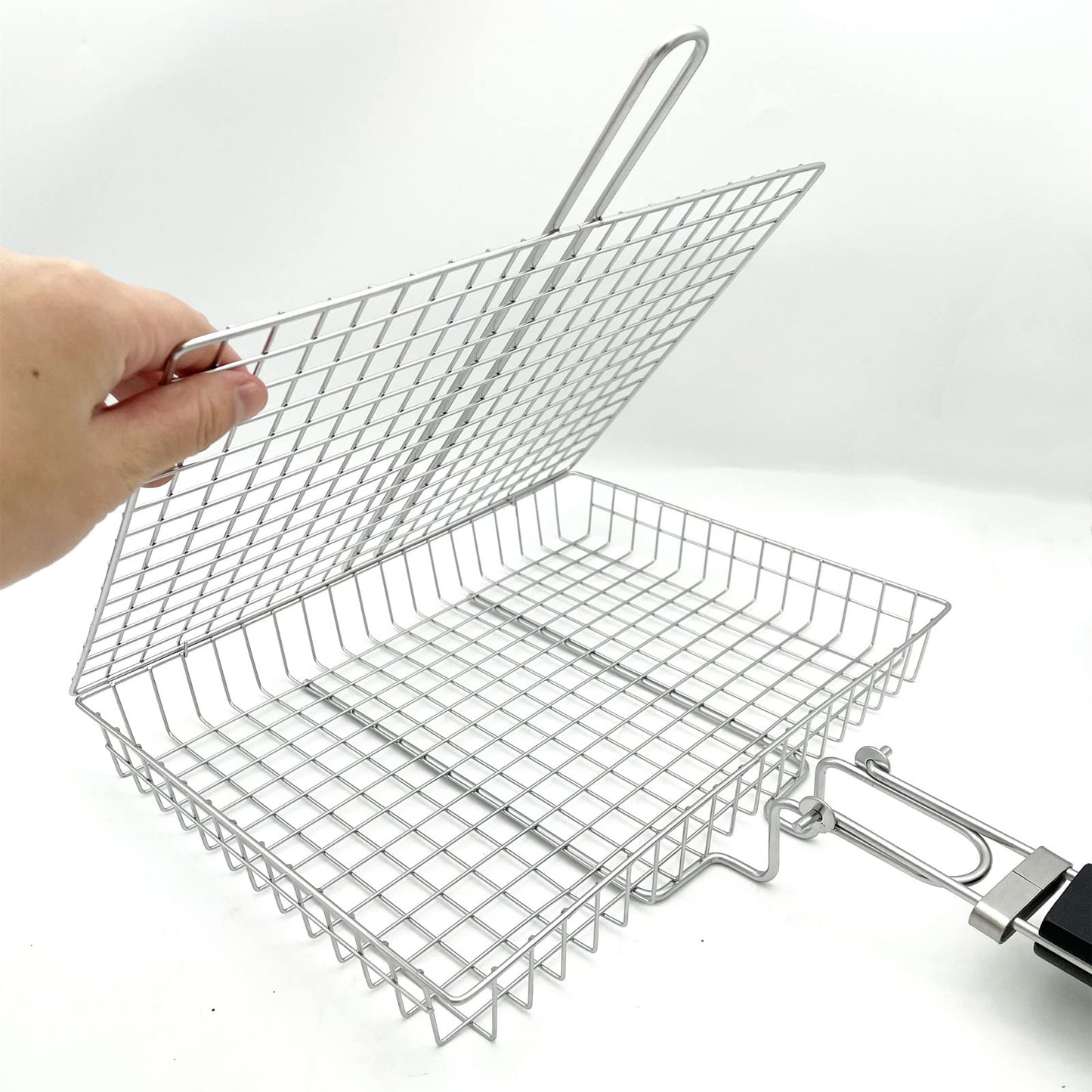 HTIAM Large Capacity Barbeque Grill Basket With Brush BBQ Tong Deeper Grilling Rack Havy Duty Stainless Steel BBQ Accessories Set