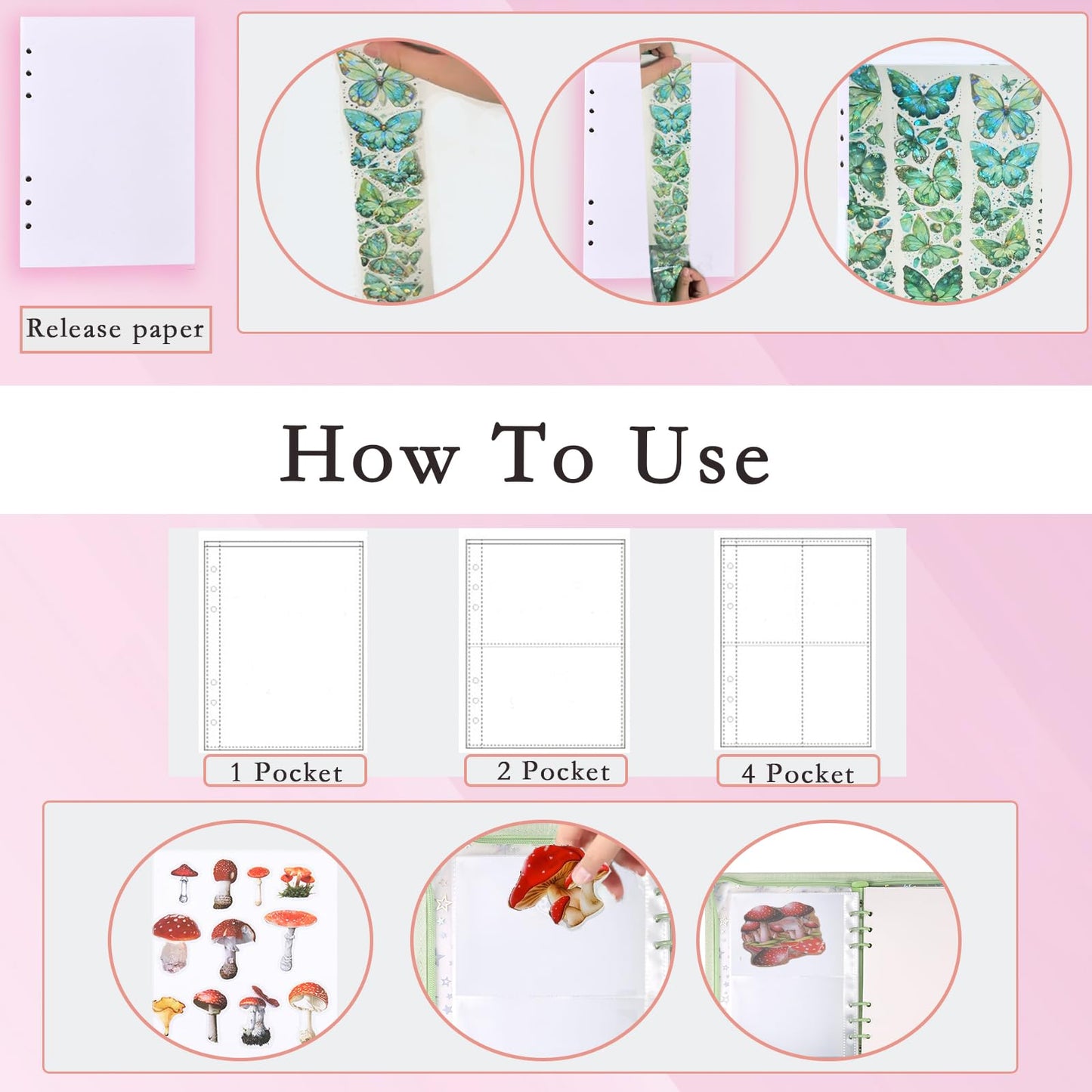 MUDOR 4 in 1 Sticker Storage Organizer, Binder with Storage Sleeves and Release Paper, Reusable Collecting Book Album Holder, A5 Blank Sticker Container Organizer