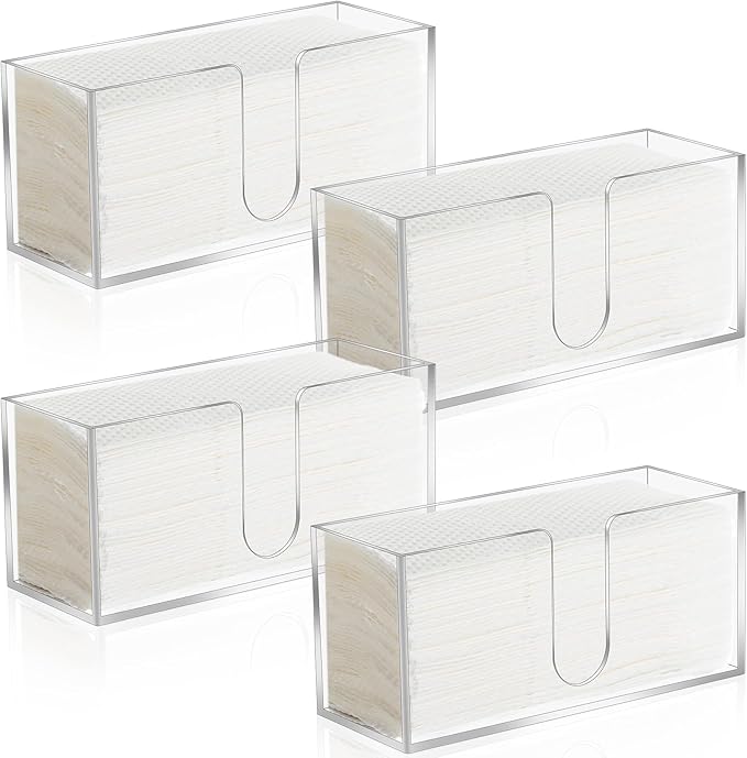 4Pack Acrylic Countertop Paper Towel Dispenser, Folded Paper Towel Dispenser Clear Trifold Napkin Holder, Suitable for Z-fold, C-fold or MultiFold Trifold Paper Towels for Bathroom Toilet and Kitchen
