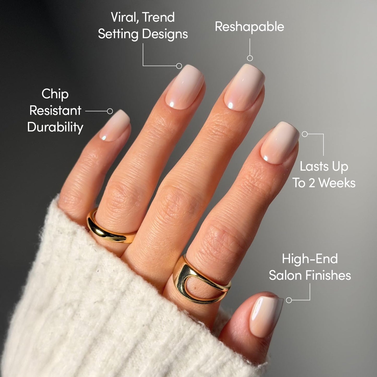 Glamnetic Press On Nails - Sugar Veil | Glazed Short Squoval Nude Fake Nails with Ombré, Salon Quality Neutral Nails | 15 Sizes - 30 Nail Kit with Glue