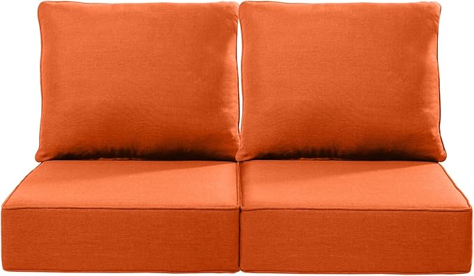Luxury 22x24/22x25 6-Inch Outdoor Seat Cushions - Set of 2 Water Resistant Patio Chair Replacement Cushion for Porch Rattan Dining Rocker Glider Chairs Loveseat Couch Sectional Sofa - Orange