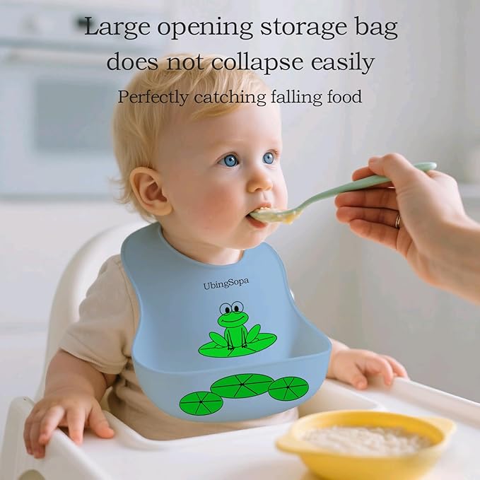 Silicone Baby Bibs – Adjustable, Soft, Waterproof & Durable, with Large Food-Catching Pocket, Feeding-Friendly