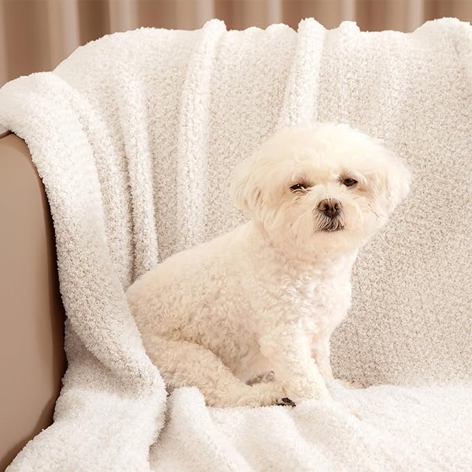 Snuggle Sac Buttery Ivory Throw Blanket for Couch, Reversible Super Soft Knitted Blankets, Warm Cozy Knit Fuzzy Plush Lightweight Throws Dupes for Sofa, Bed, Picnic, Ivory, 50 x 60 inches
