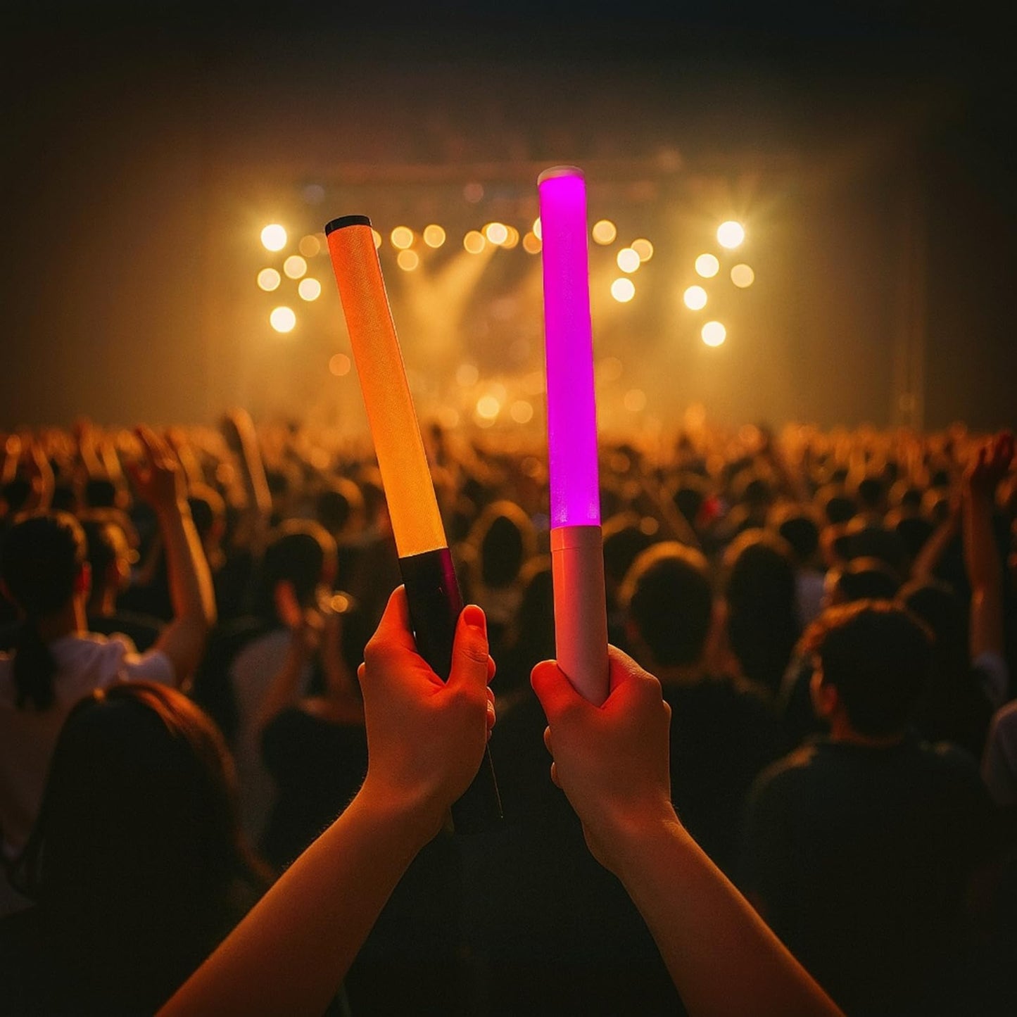 LED Glow Sticks Reusable Glow Party Favor Supplies Multicolor Light Up Stick Idol Concert LED Flashing Bright Glow Lightsticks for Wedding, Birthday, Raves, Concert, Halloween, Christmas (Black-2Pack)