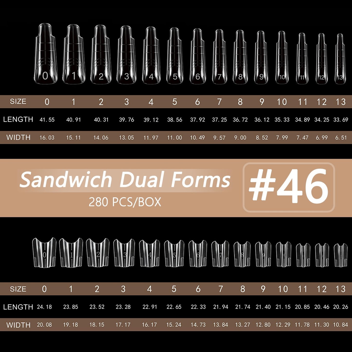 SUTOKAKA 280Pcs Sandwich Nail Dual Forms for Polygel Extension Builder Gel 140 Pairs Coffin Shape Top and Bottom Plastic Nail Molds with Tools for DIY Manicure Art At Home