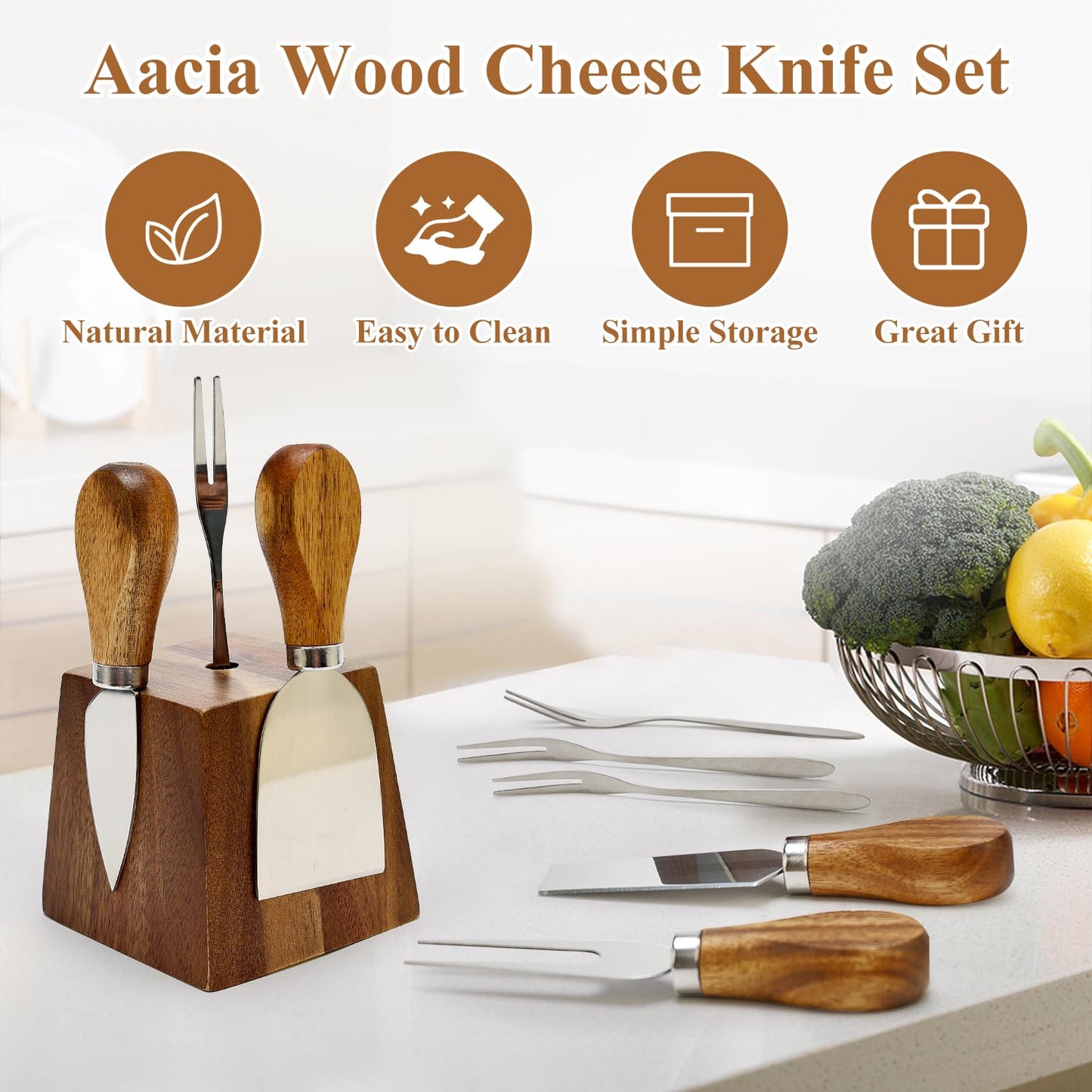 9 Pack Cheese Knives with Holder Acacia Wood Charcuterie Serving Utensils Supplies Cheese Knife Set for Charcuterie Board Accessories Cheese Tools Gift Mini Butter Knife Spreader Slicer Fork