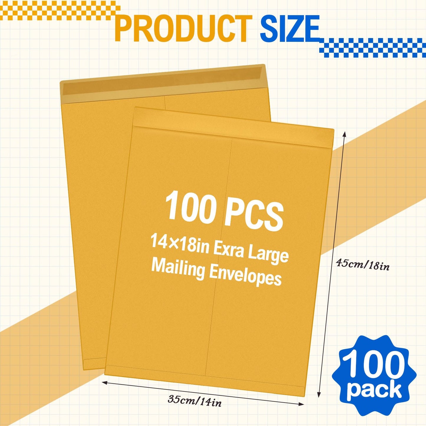 Motipuns 100 Pcs 14" x 18" Extra Large Mailing Envelopes 32lb with Gummed Flaps, Catalog Jumbo Craft Envelopes for Mailing, Storage and Organizing Documents Office Supplies(Yellow)